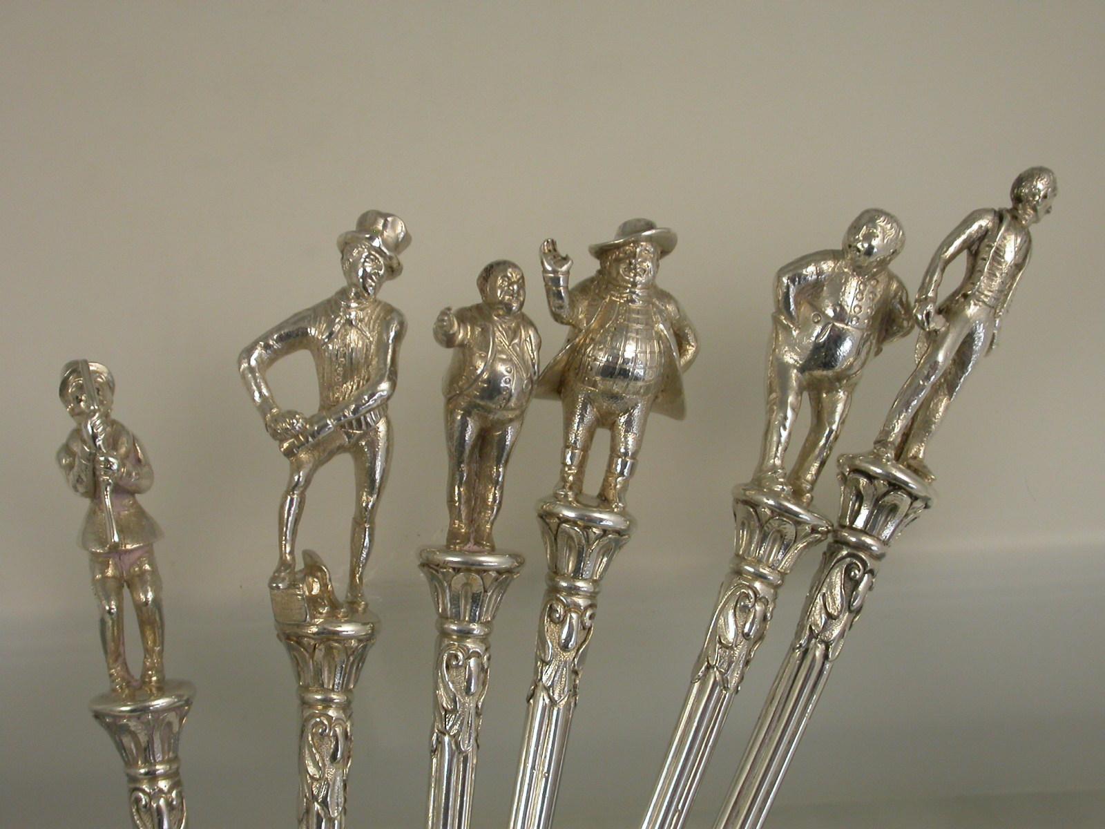 Cased Set of Six Victorian Silver Toddy Ladles Charles Dickens 'Pickwick Papers' For Sale 8