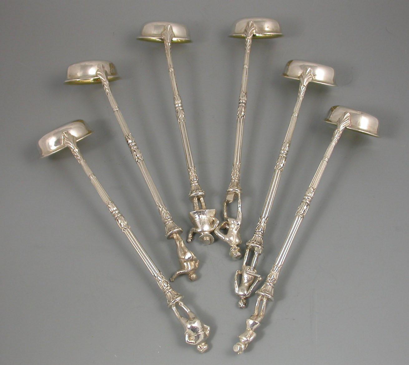 Cased Set of Six Victorian Silver Toddy Ladles Charles Dickens 'Pickwick Papers' For Sale 1