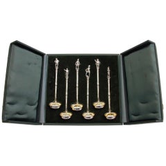 Cased Set of Six Victorian Silver Toddy Ladles Charles Dickens 'Pickwick Papers'