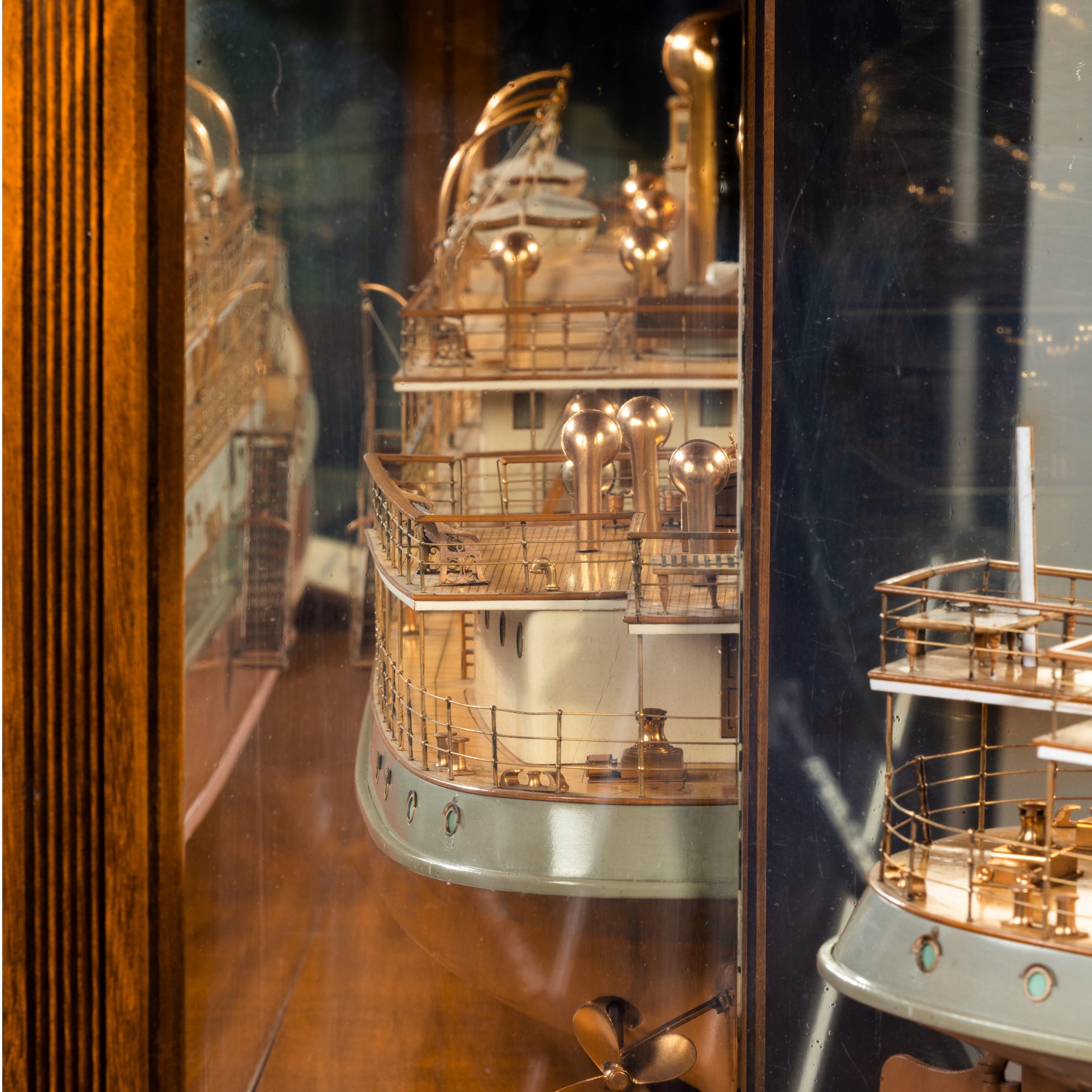 Cased Ship’s Boardroom Model of Three Sister Ships For Sale 3