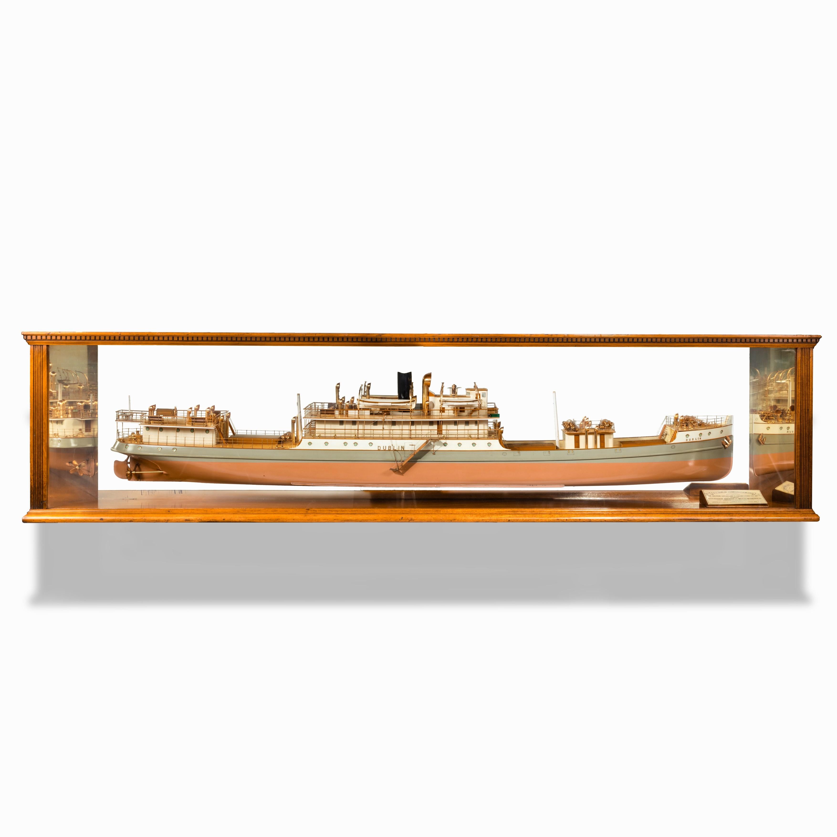 A cased ship’s boardroom model of three sister ships, recorded on the label as ‘TSS Dublin’, ‘Edimburgo’ and ‘Mexico’ built and engined by the Caledon Shipbuilding & Engineering Company Ltd, Dundee, for the Argentine Navigation Co. (Nicolas