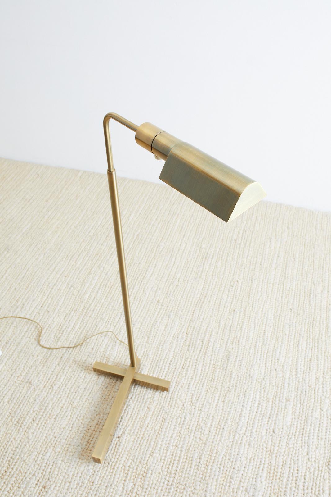 Mid-Century Modern Casella Brass Height Adjustable Pharmacy Floor Lamp