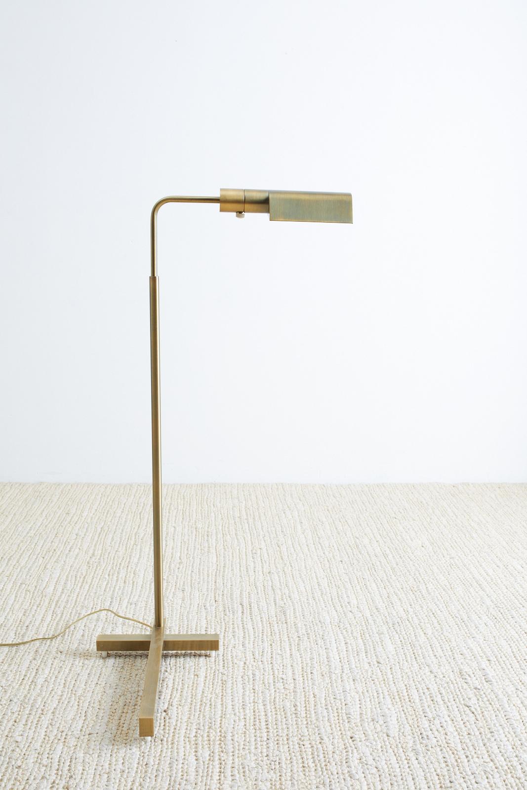Casella Brass Height Adjustable Pharmacy Floor Lamp In Good Condition In Rio Vista, CA