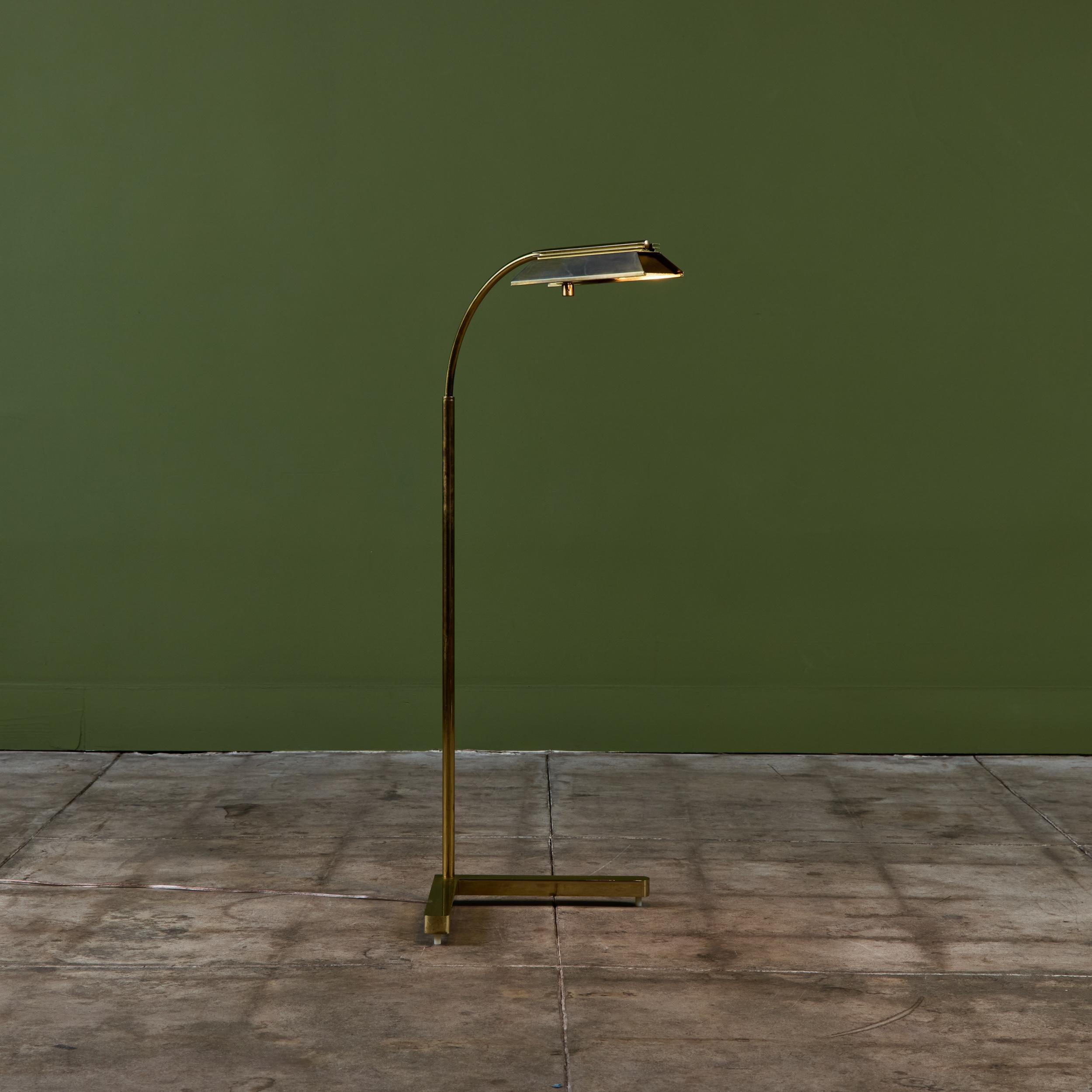 Mid-Century Modern Casella Curved Stem Brass Floor Lamp For Sale