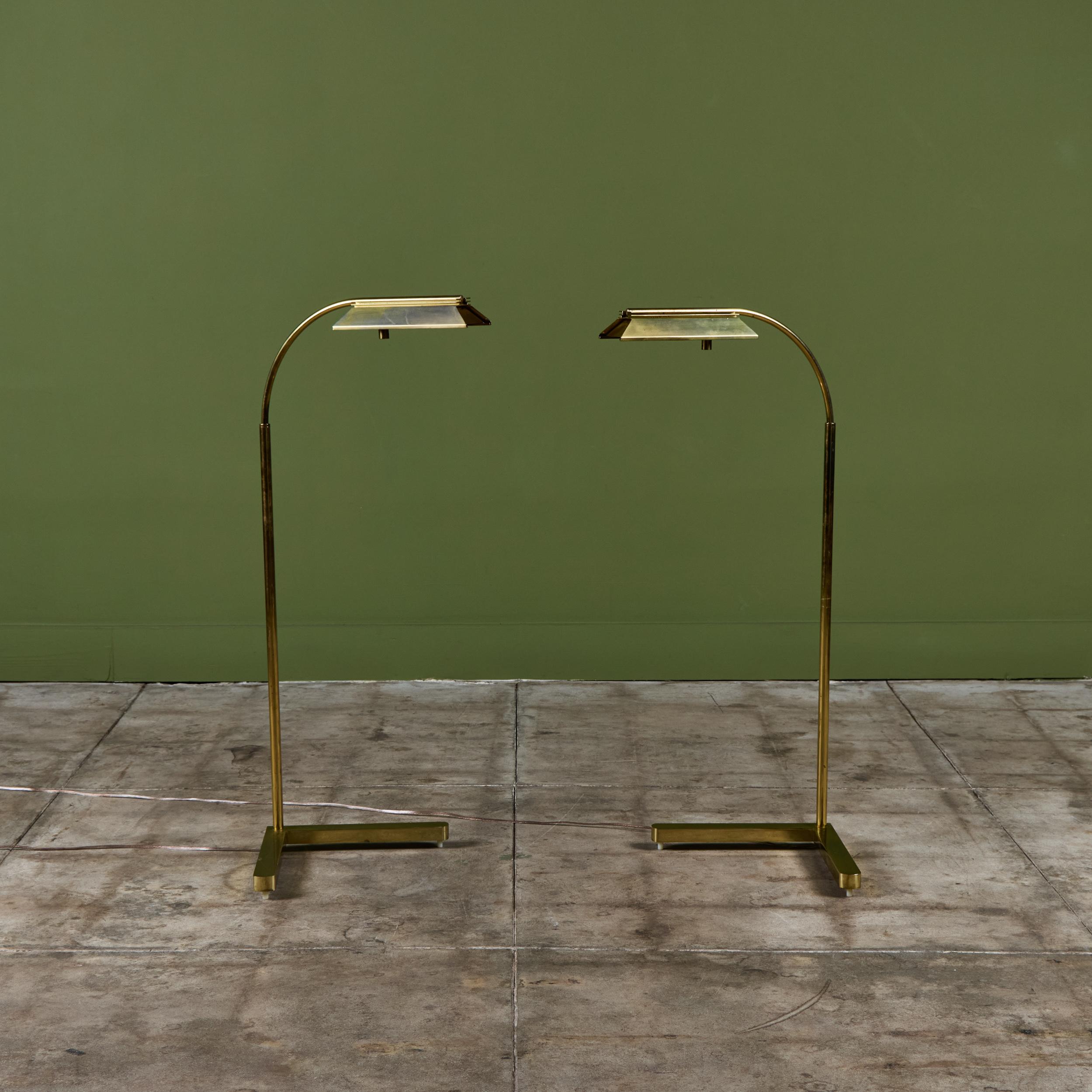 American Casella Curved Stem Brass Floor Lamp For Sale
