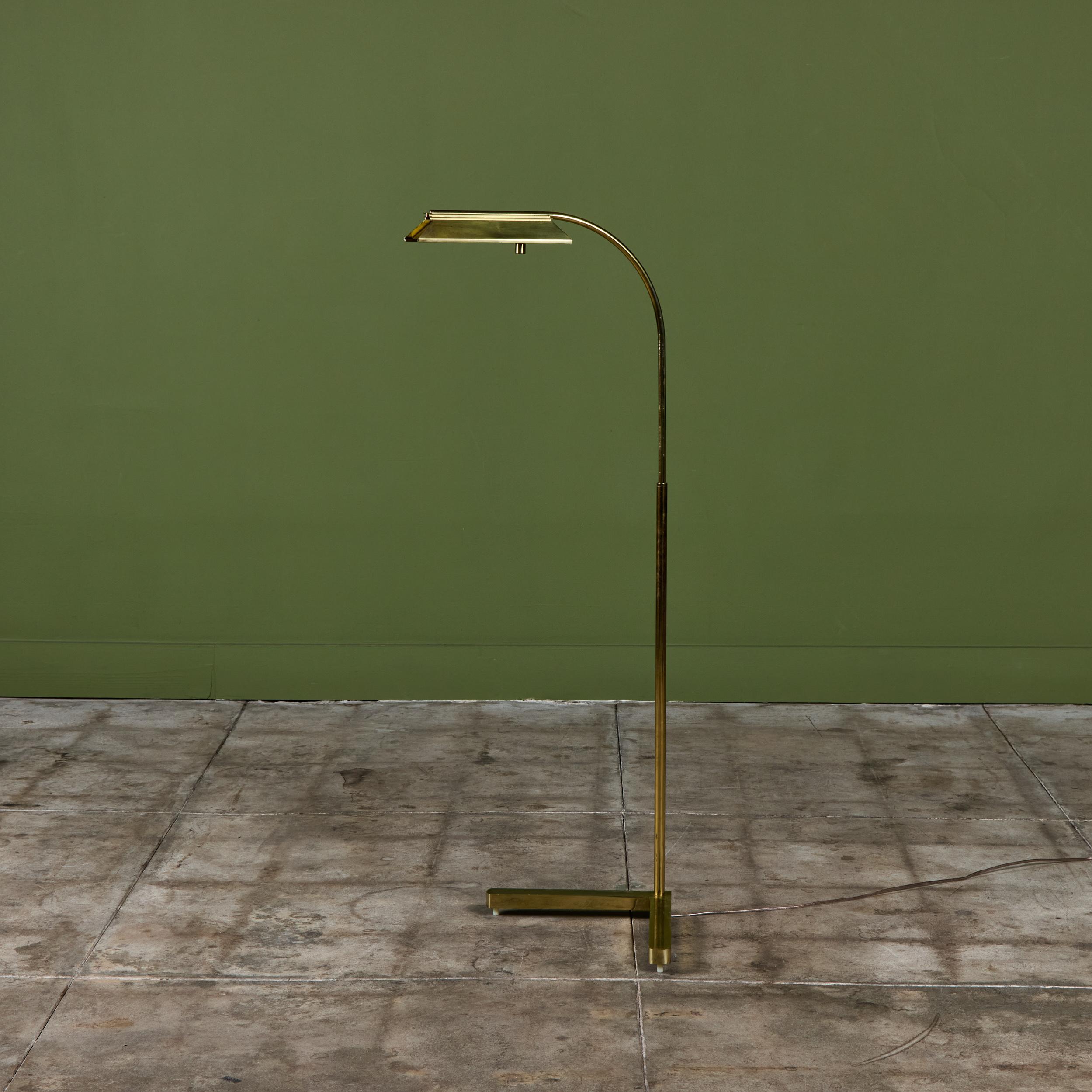 Casella Curved Stem Brass Floor Lamp In Good Condition For Sale In Los Angeles, CA