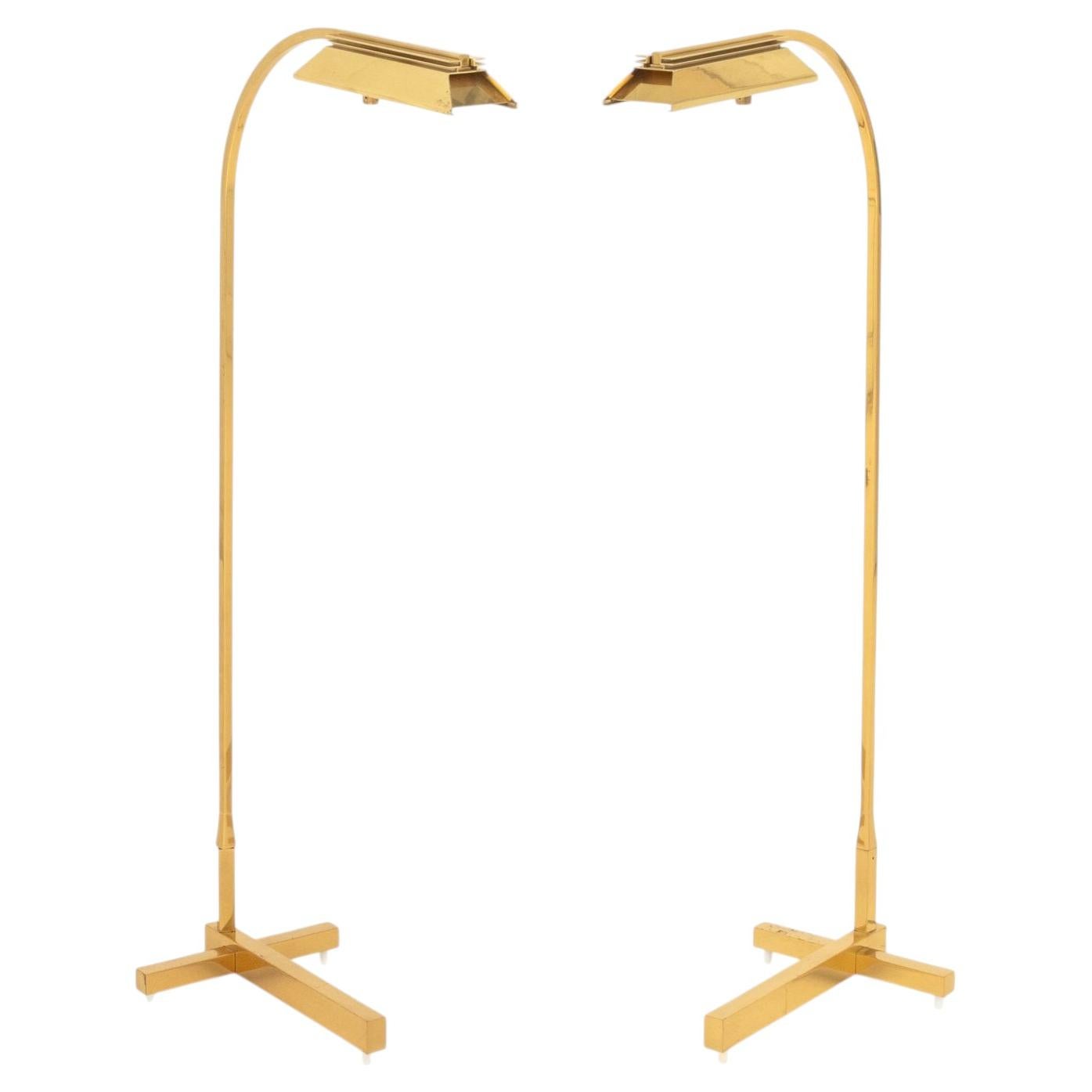Pair of Polished Brass Adjustable Floor Lamps by Casella For Sale