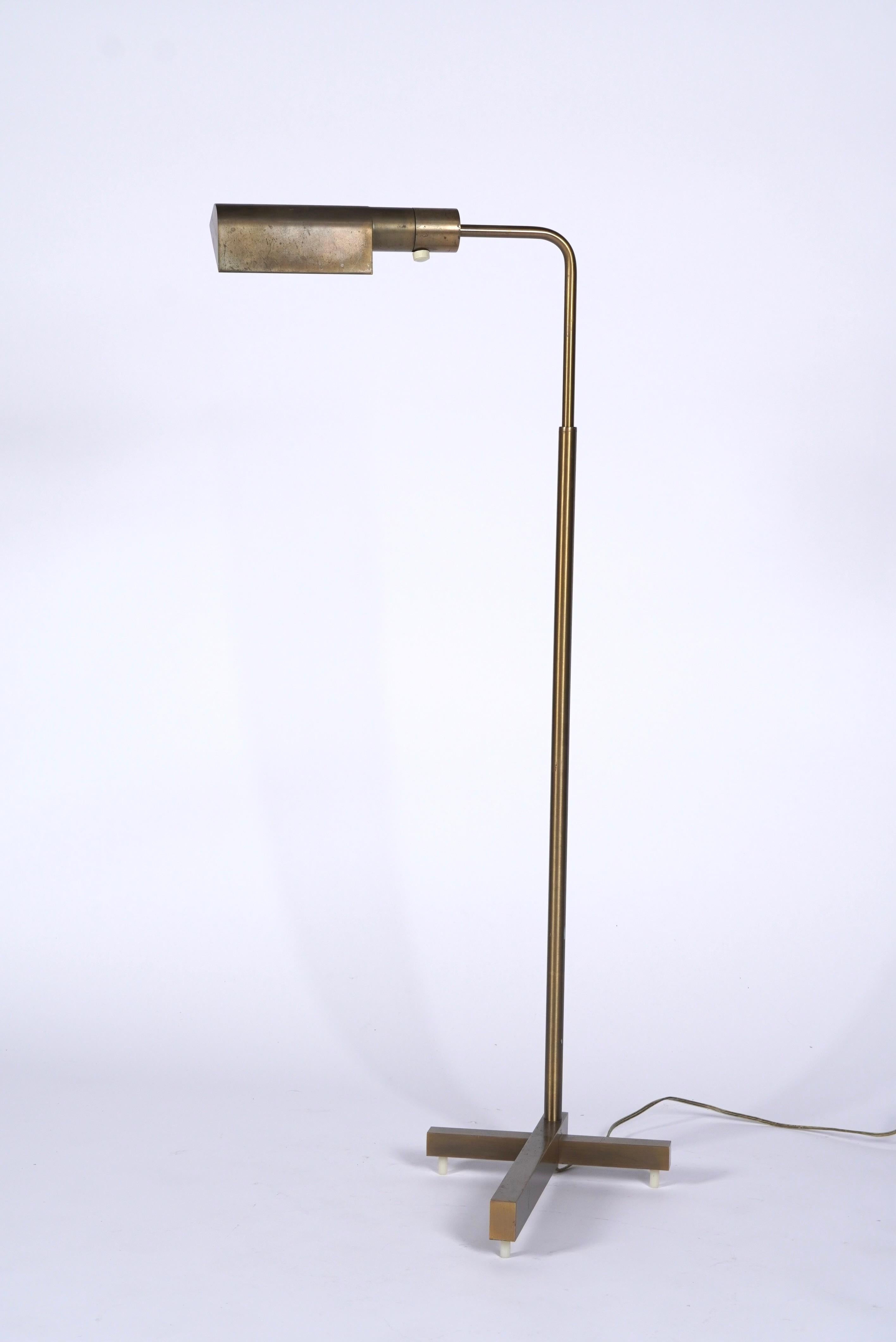 American Casella Patinated Brass Height Adjustable Pharmacy Floor Lamp of San Francisco