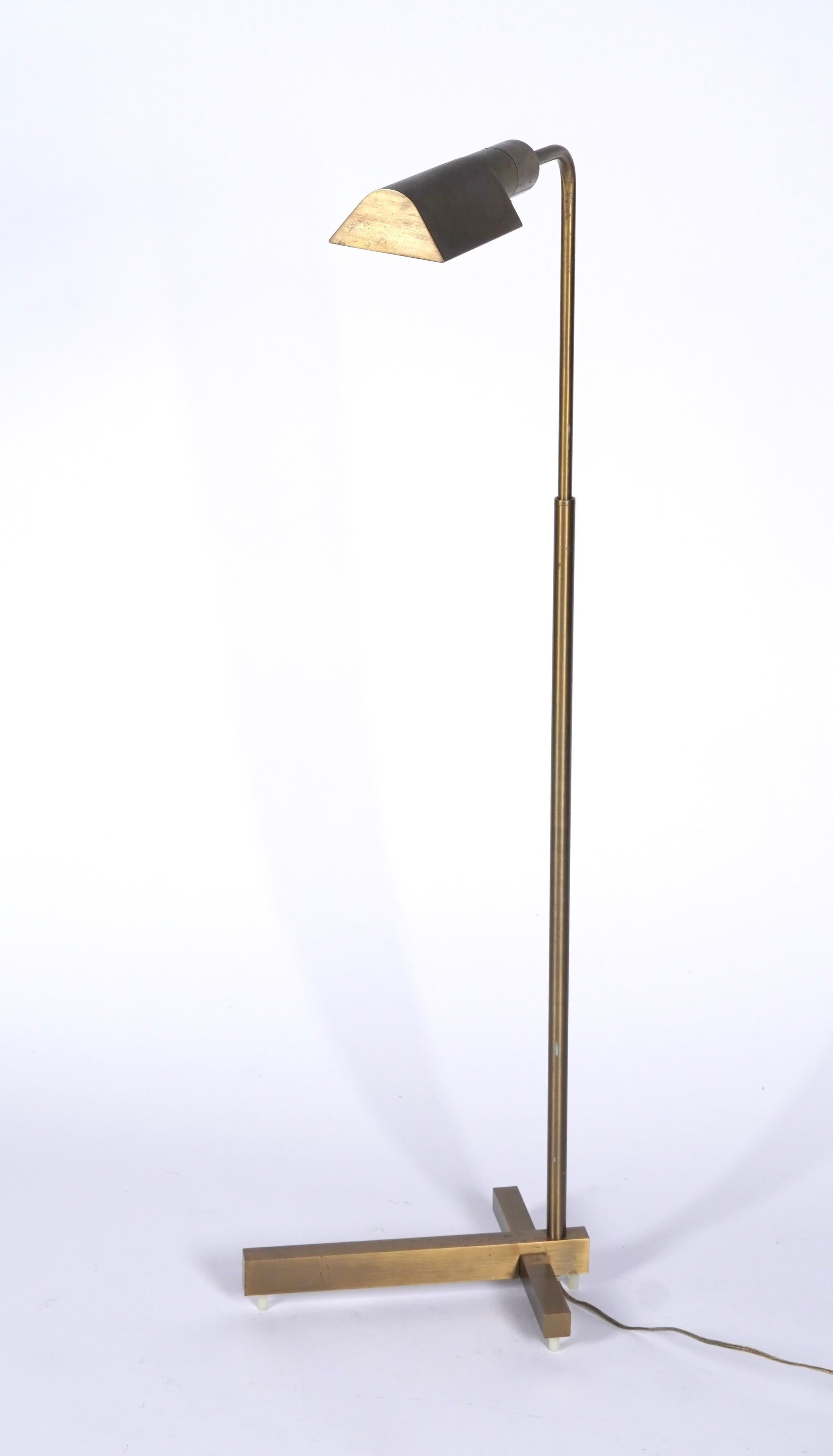 Hand-Crafted Casella Patinated Brass Height Adjustable Pharmacy Floor Lamp of San Francisco