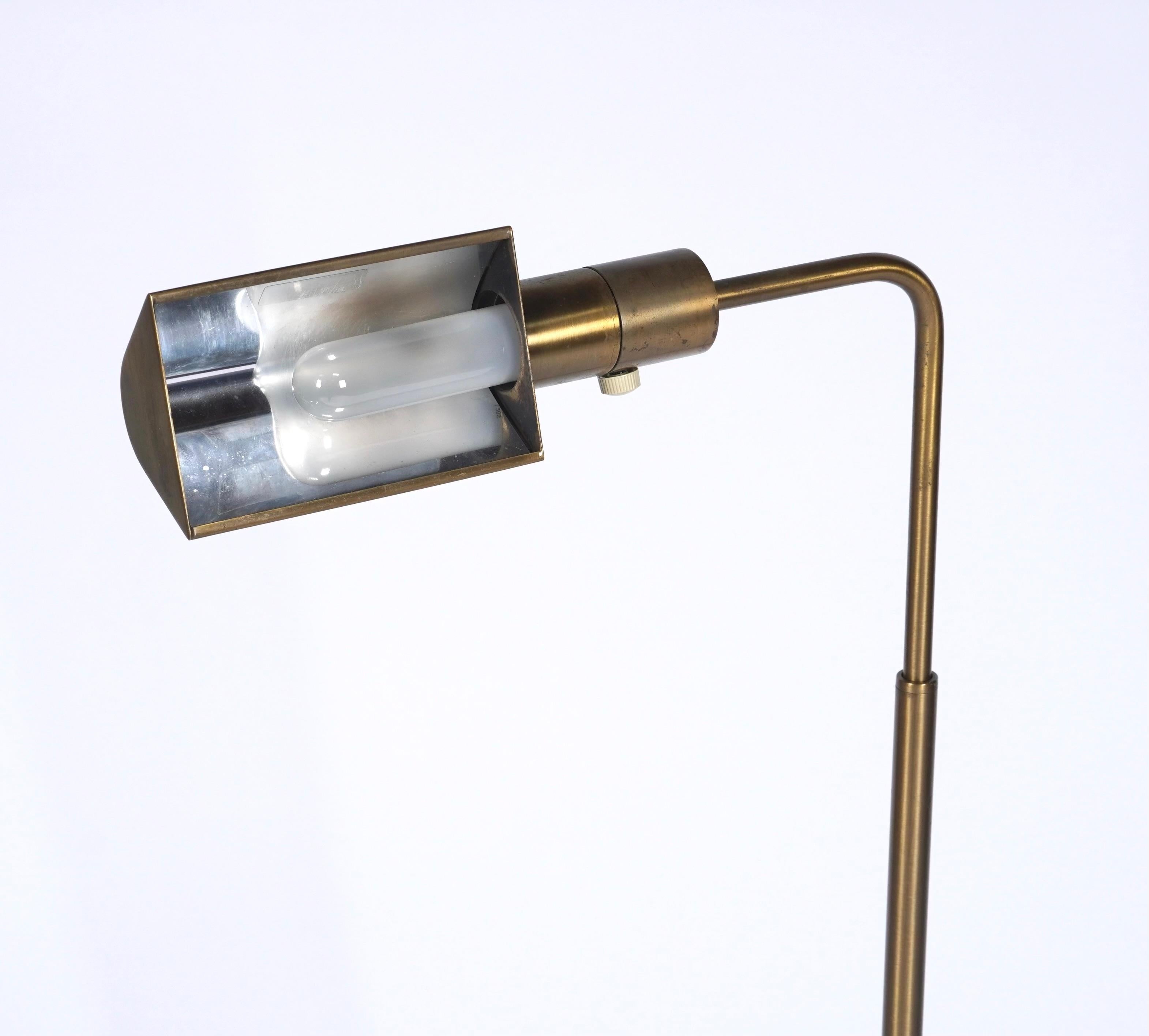 Casella Patinated Brass Height Adjustable Pharmacy Floor Lamp of San Francisco In Good Condition In Oakland, CA