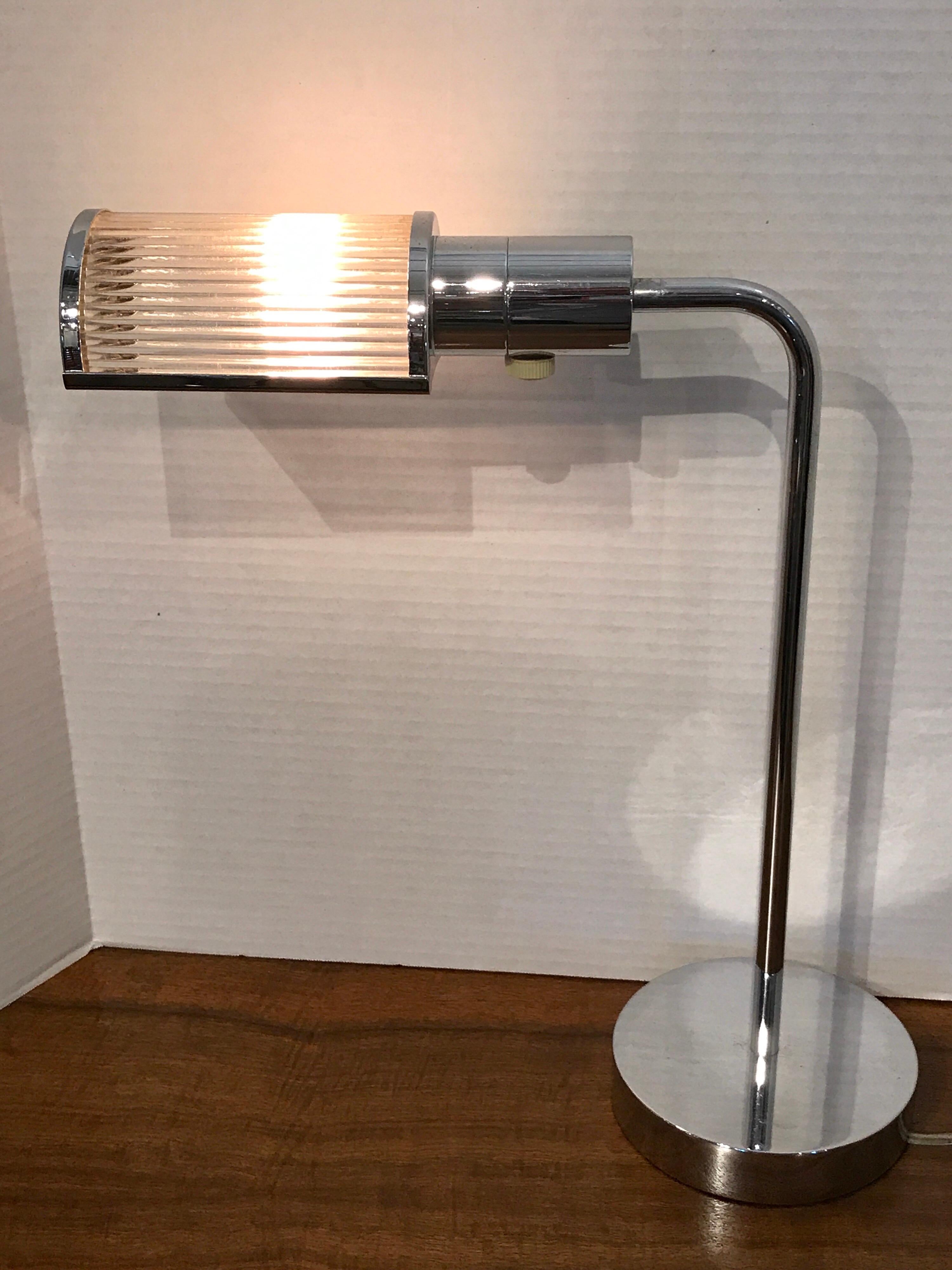 Italian Casella Polished Chrome and Glass Rod Desk Lamp For Sale