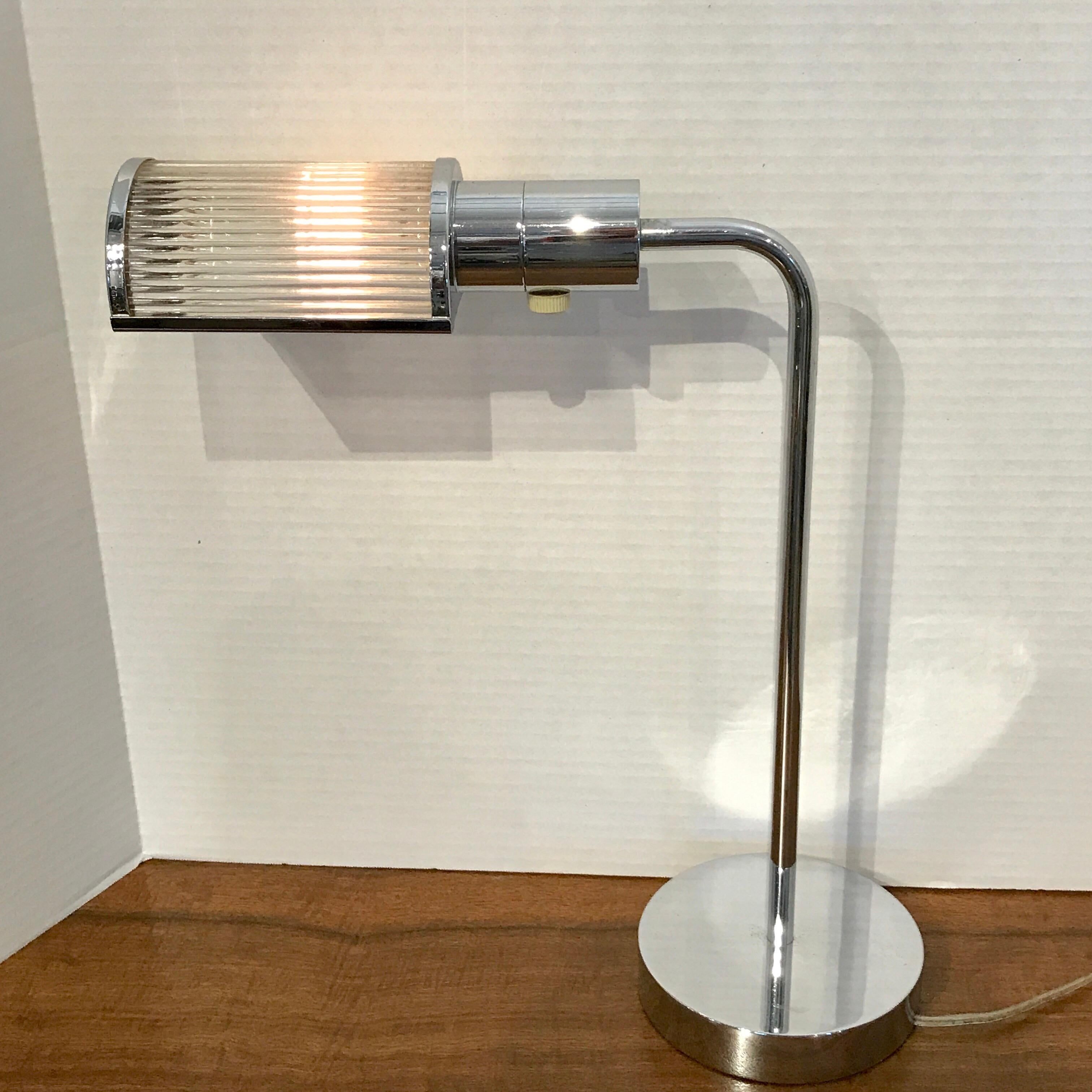 20th Century Casella Polished Chrome and Glass Rod Desk Lamp For Sale