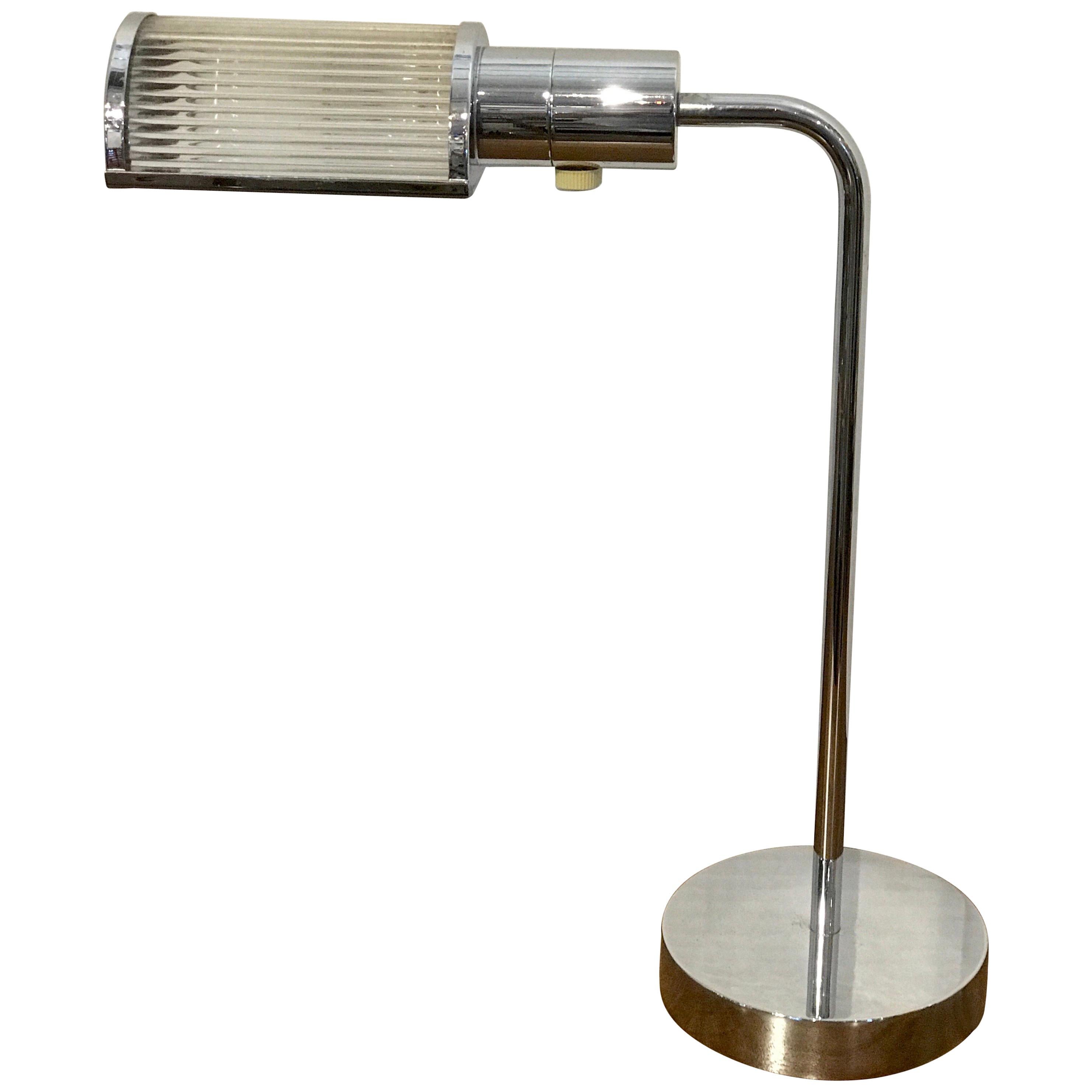 Casella Polished Chrome and Glass Rod Desk Lamp For Sale