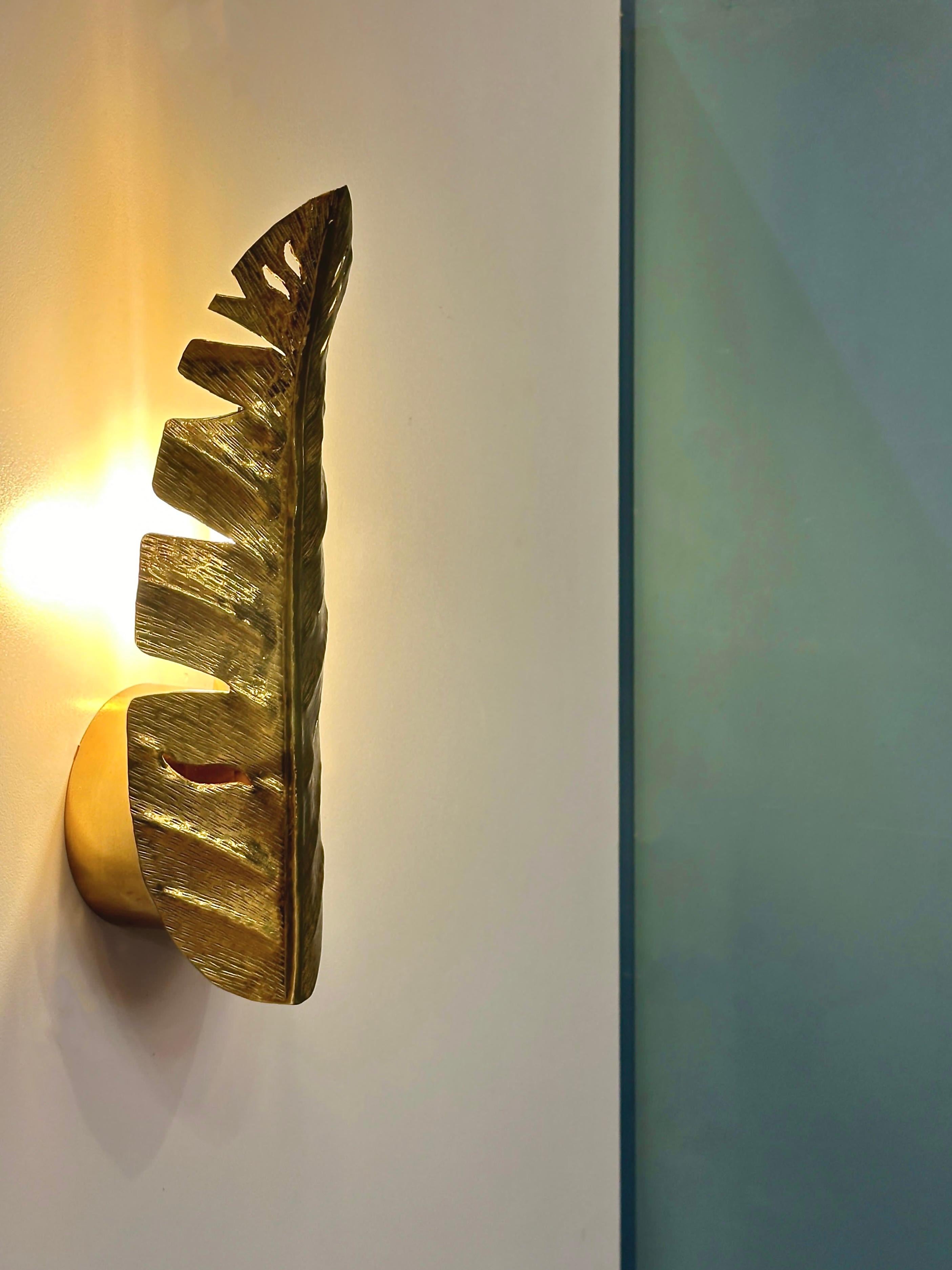 Varnished Caserta Hammered Brass Wall Sconce For Sale
