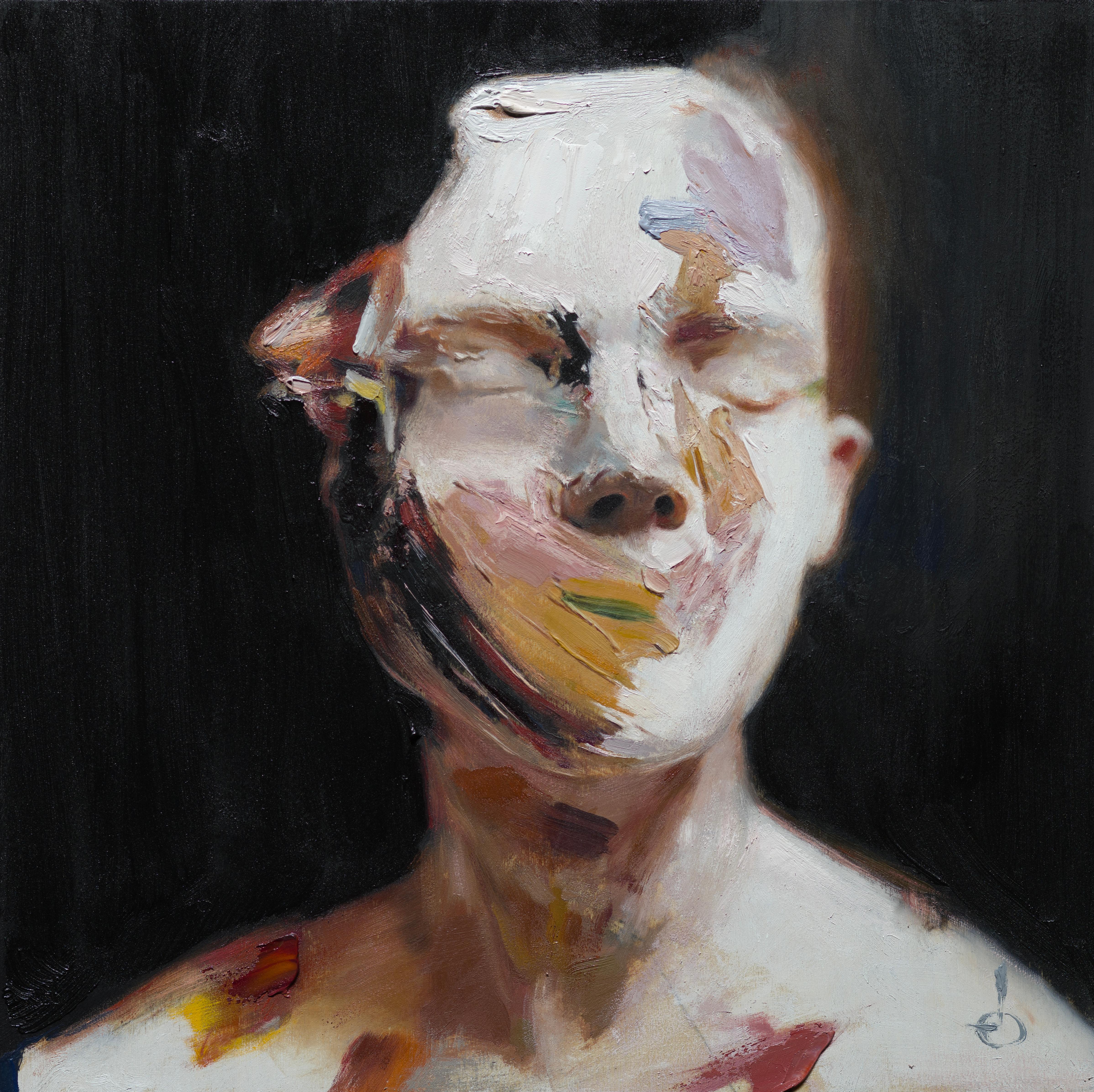 "Chiunque, Qualcuno, Nessuno" Ritratto a olio su tela 12" x 12" di Casey Baugh