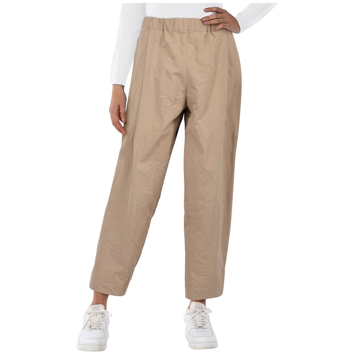Casey Casey Beige Tapered Drawstring Trousers Size M