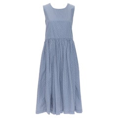 CASEY CASEY blue white polka do pleated flared wrap tie apron skirt dress XS