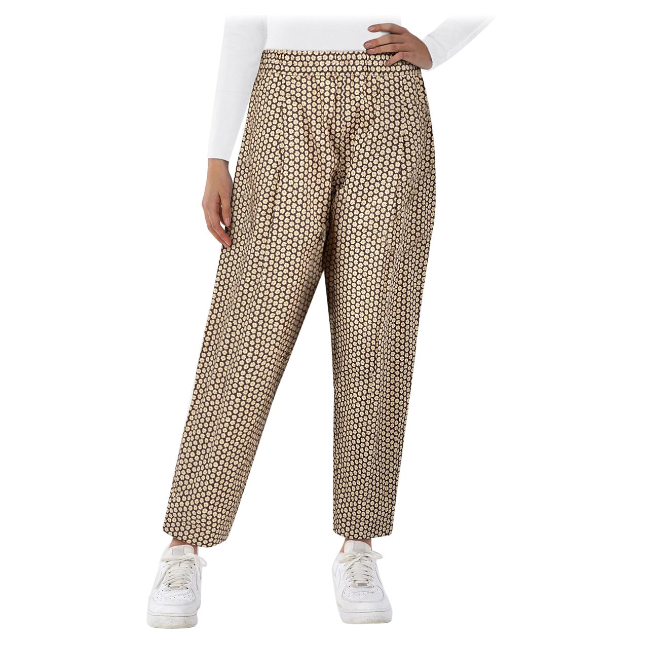 Casey Casey Brown Daisy Pattern Tapered Trousers Size M en venta