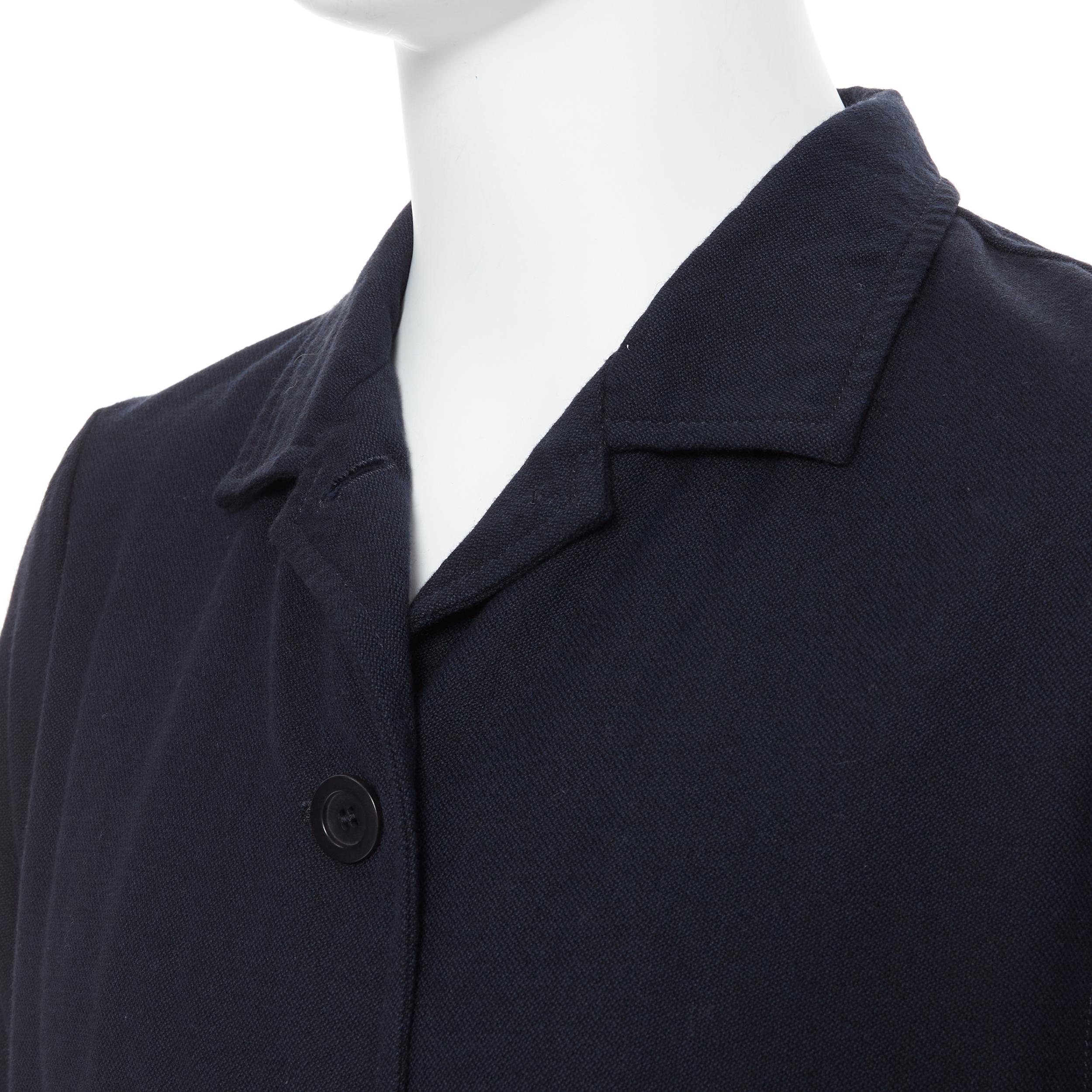 CASEY CASEY cotton wool navy spread collar button front 3/4 sleeve over shirt M Reference: PRCN/A00050 
Brand: Casey Casey 
Material: Cotton 
Color: Navy 
Pattern: Solid 
Closure: Button 
Extra Detail: Cotton wool blend. Spread collar. Button front