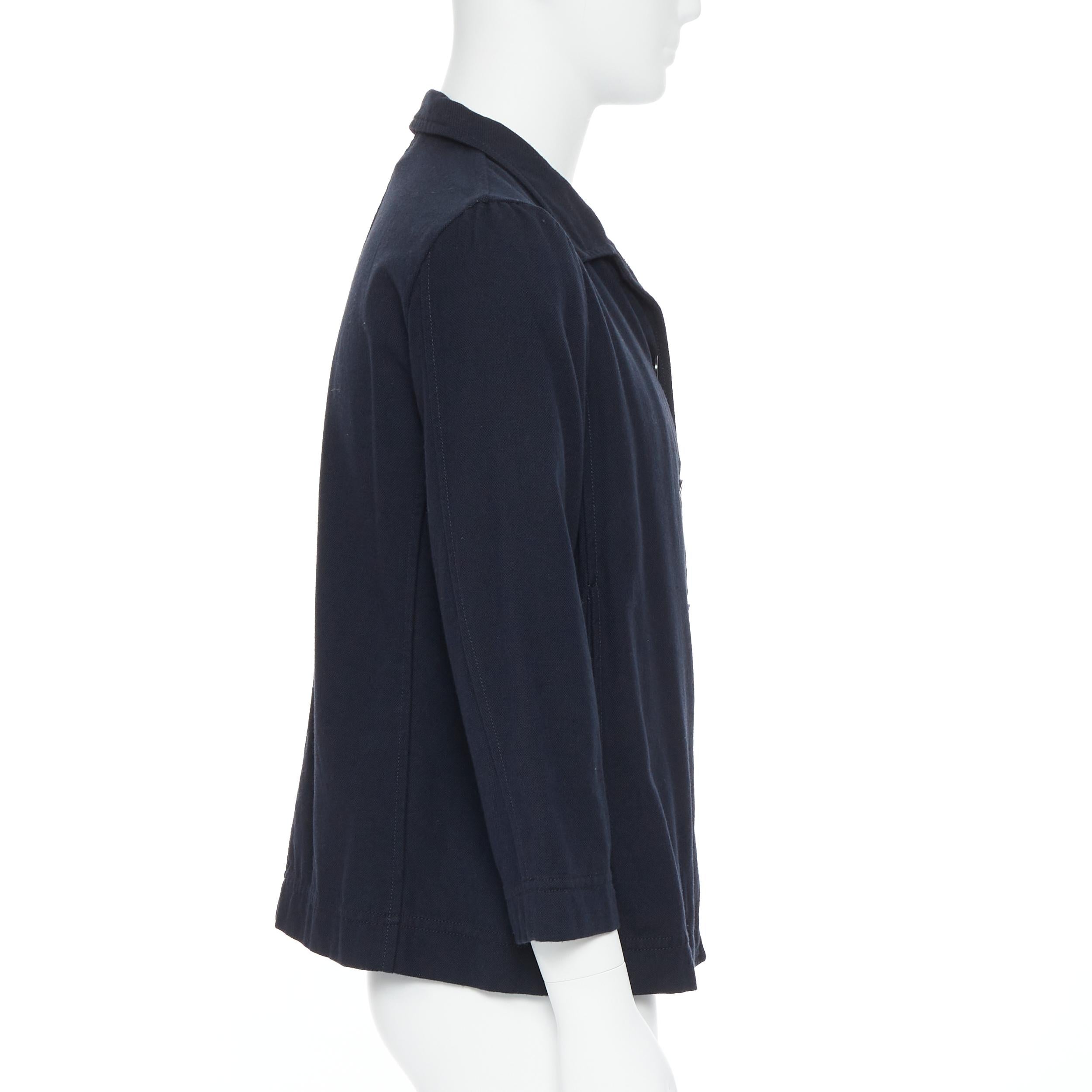 CASEY CASEY cotton wool navy spread collar button front 3/4 sleeve over shirt M In Excellent Condition In Hong Kong, NT