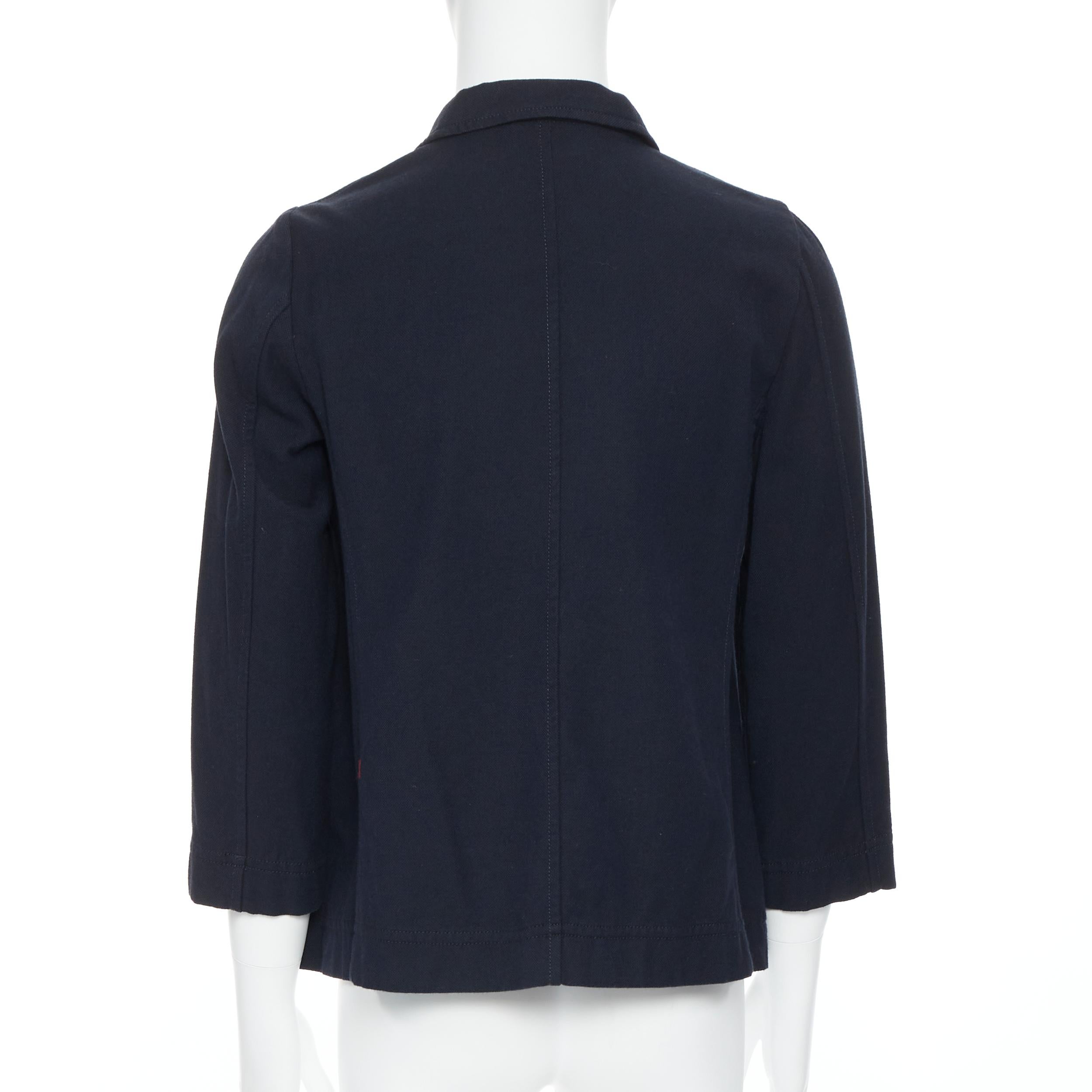 Men's CASEY CASEY cotton wool navy spread collar button front 3/4 sleeve over shirt M