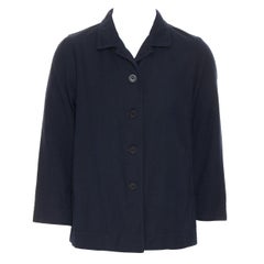 CASEY CASEY cotton wool navy spread collar button front 3/4 sleeve over shirt M