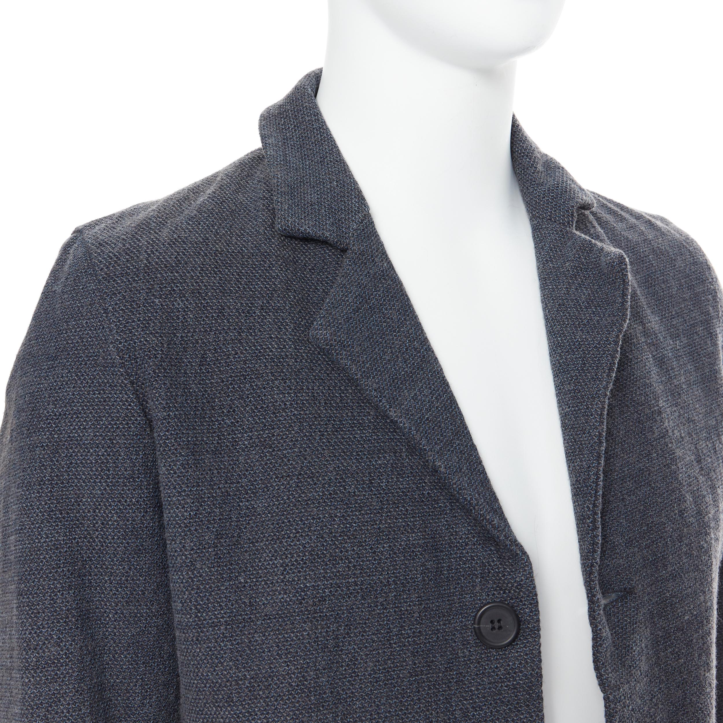 CASEY CASEY navy blue wool 3-button patch pocket casual blazer jacket S 
Reference: PRCN/A00053 
Brand: Casey Casey 
Material: Wool 
Color: Grey 
Pattern: Solid 
Closure: Button 
Extra Detail: Grey stiffen wool. Spread notched collar. 3-button. 2