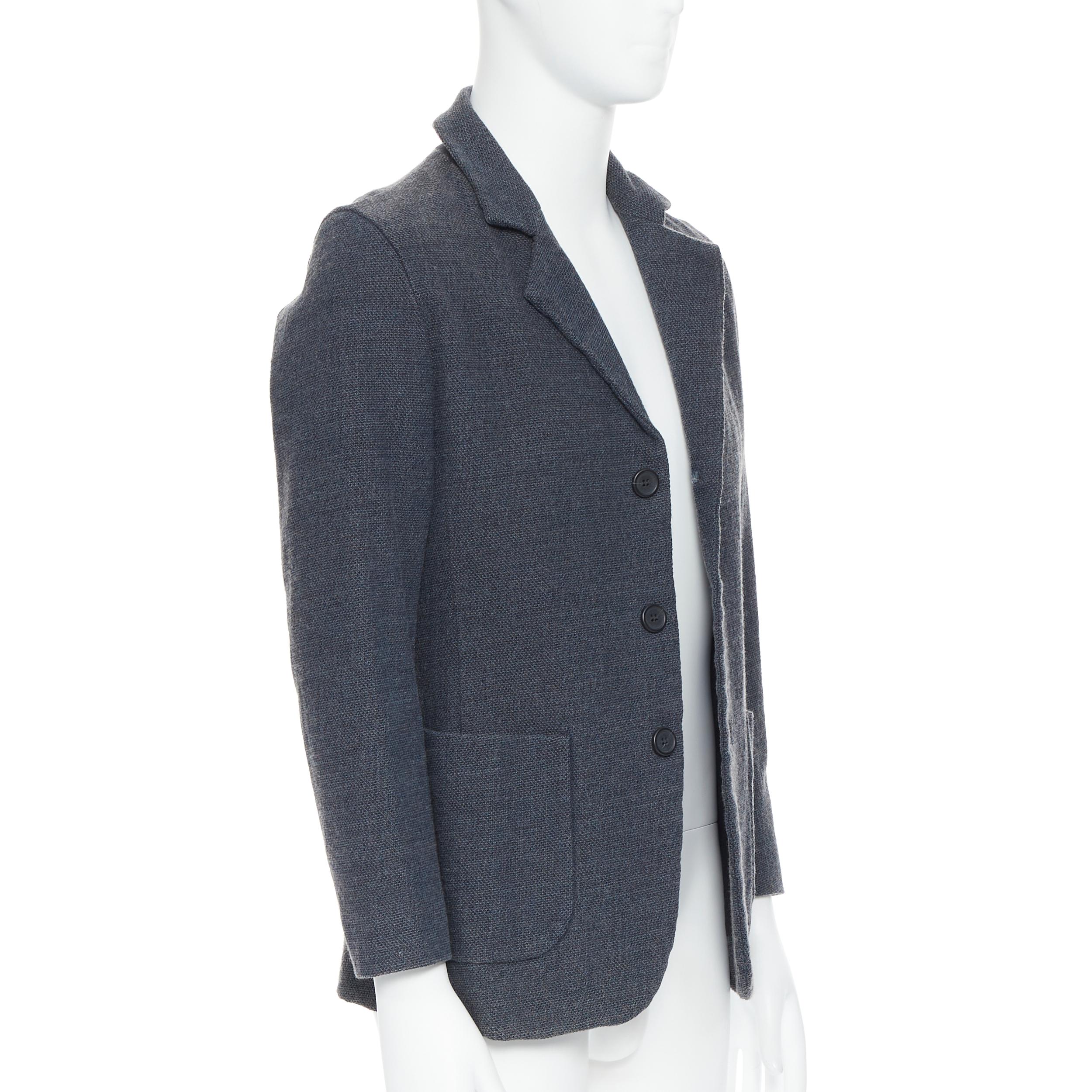 Black CASEY CASEY navy blue wool 3-button patch pocket casual blazer jacket S