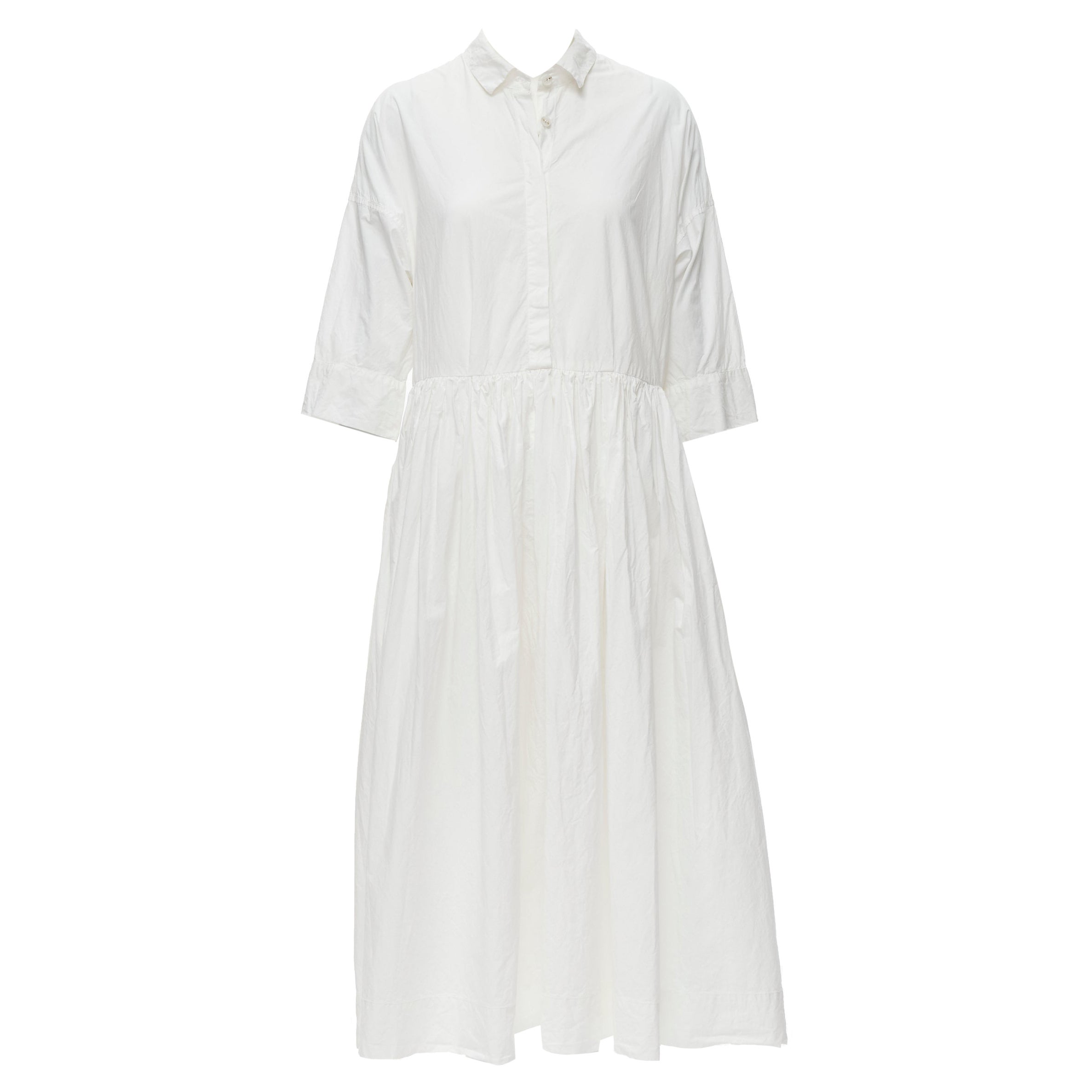 CASEY CASEY Stephanie white crinkled cotton gathered flared midi shirt dress XS