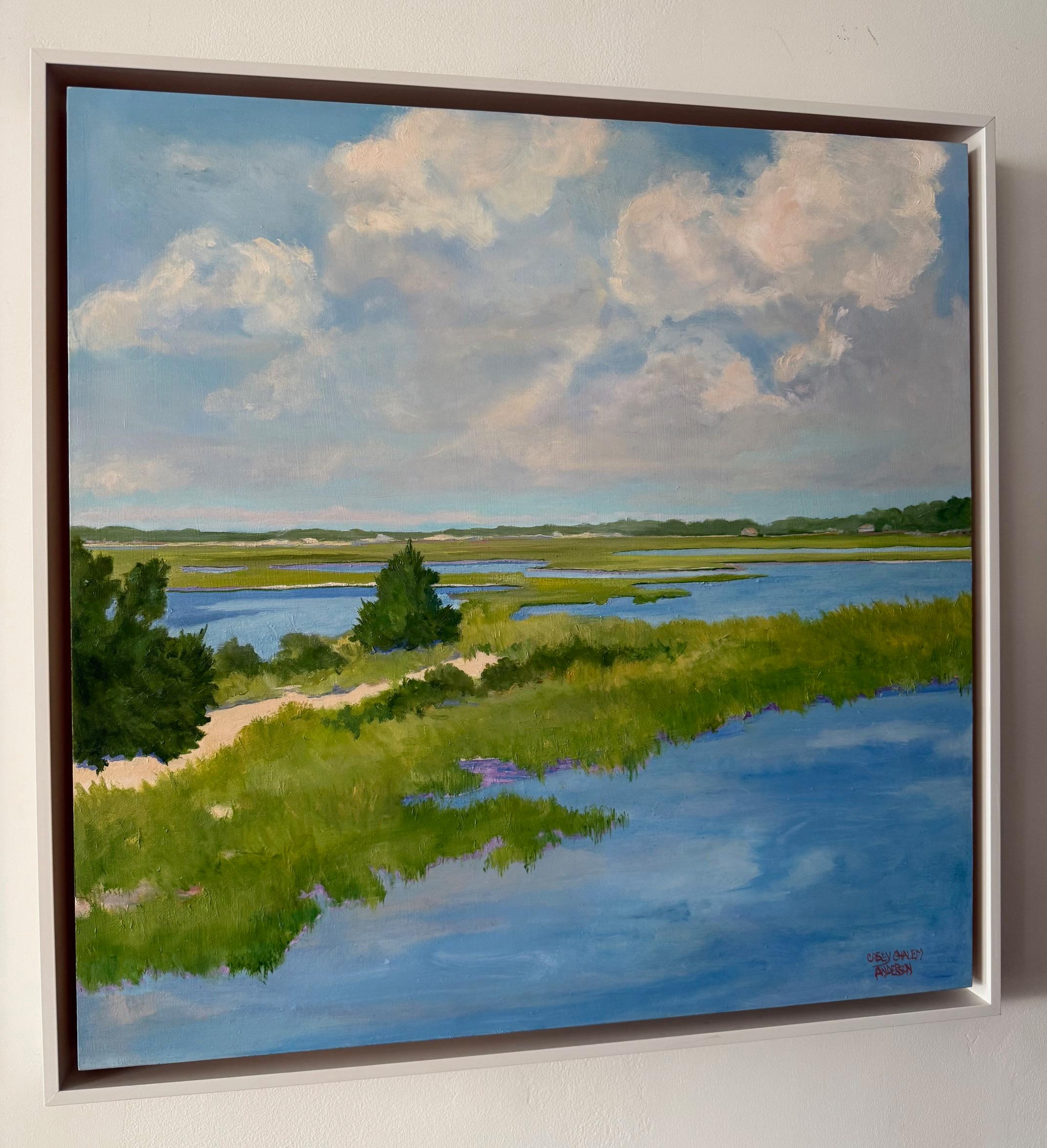 Vista dal ponte - Landscape Painting Blu di Casey Chalem Anderson