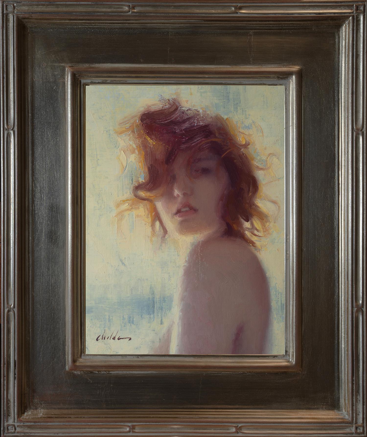 Sunflower; contemporary impressionist portrait painting - Painting by Casey Childs