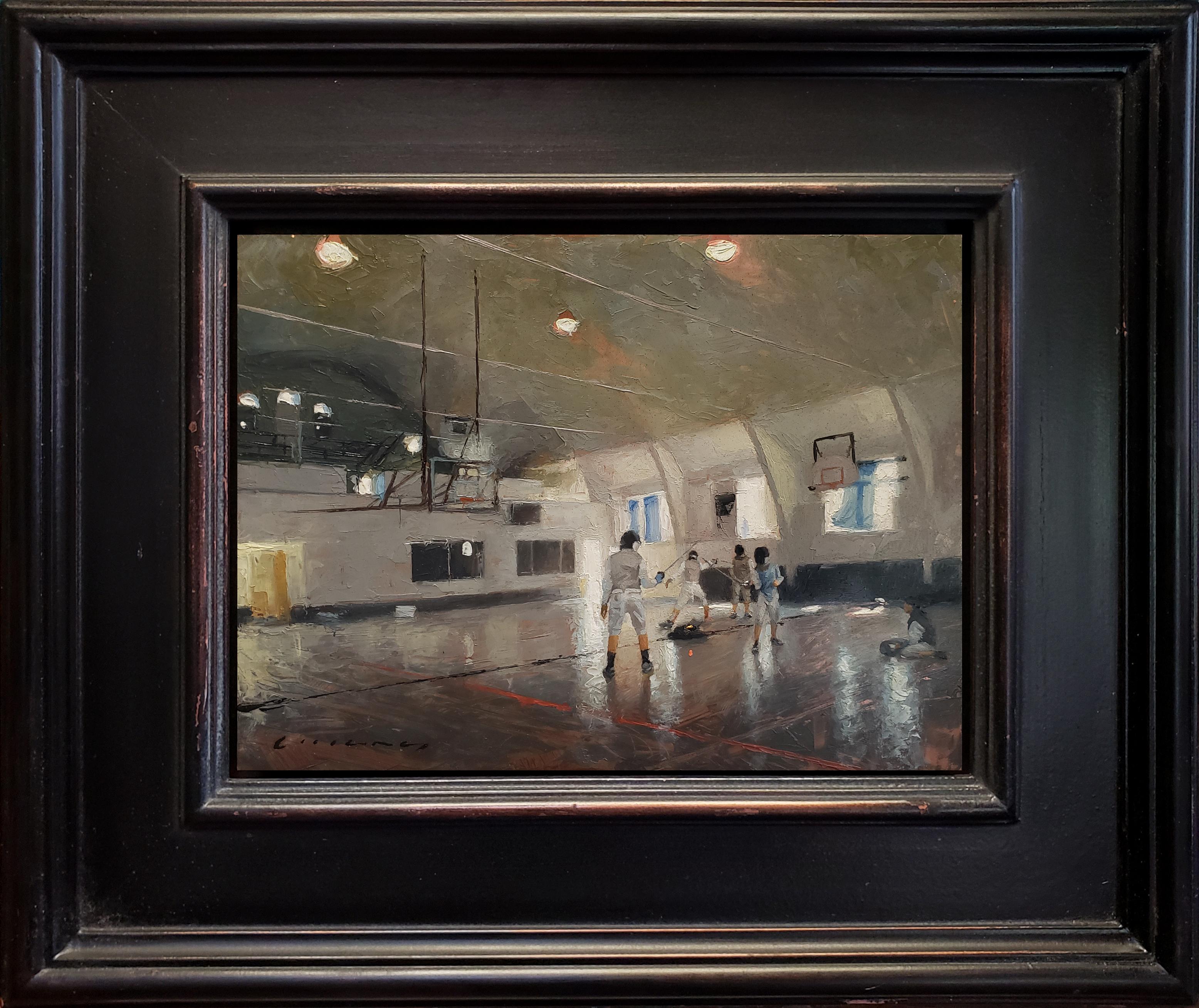Casey Childs Figurative Painting – Der Fechtkurs