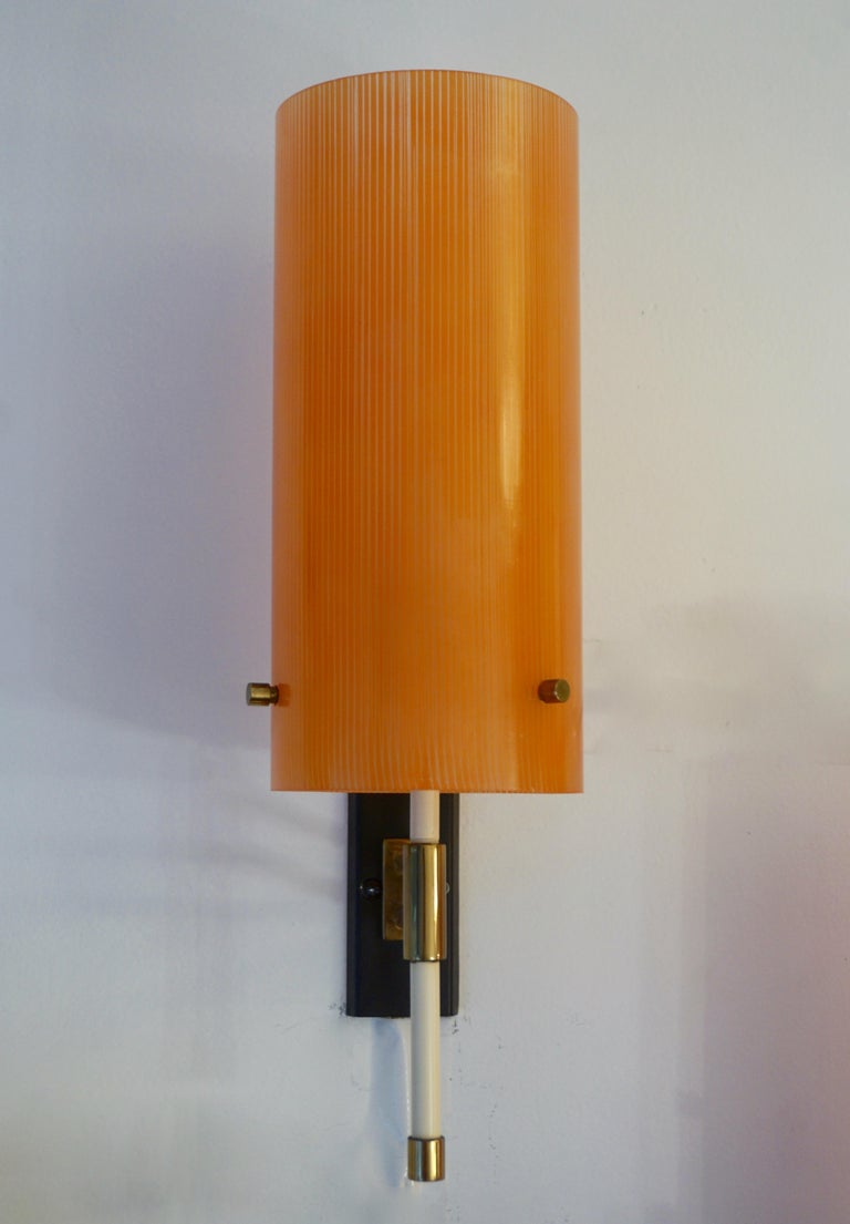 Casey Fantin 1950s Italian Pair of Modernist Orange Striped Glass Wall