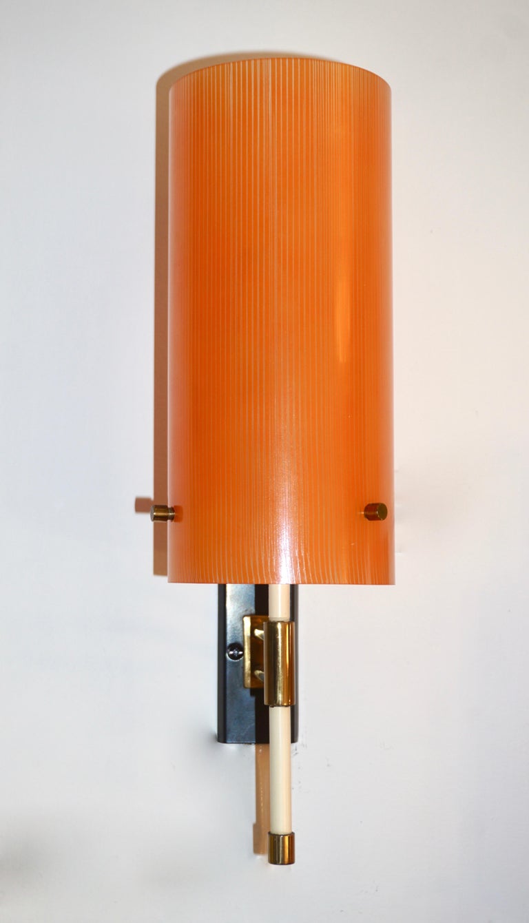 Casey Fantin 1950s Italian Pair of Modernist Orange Striped Glass Wall