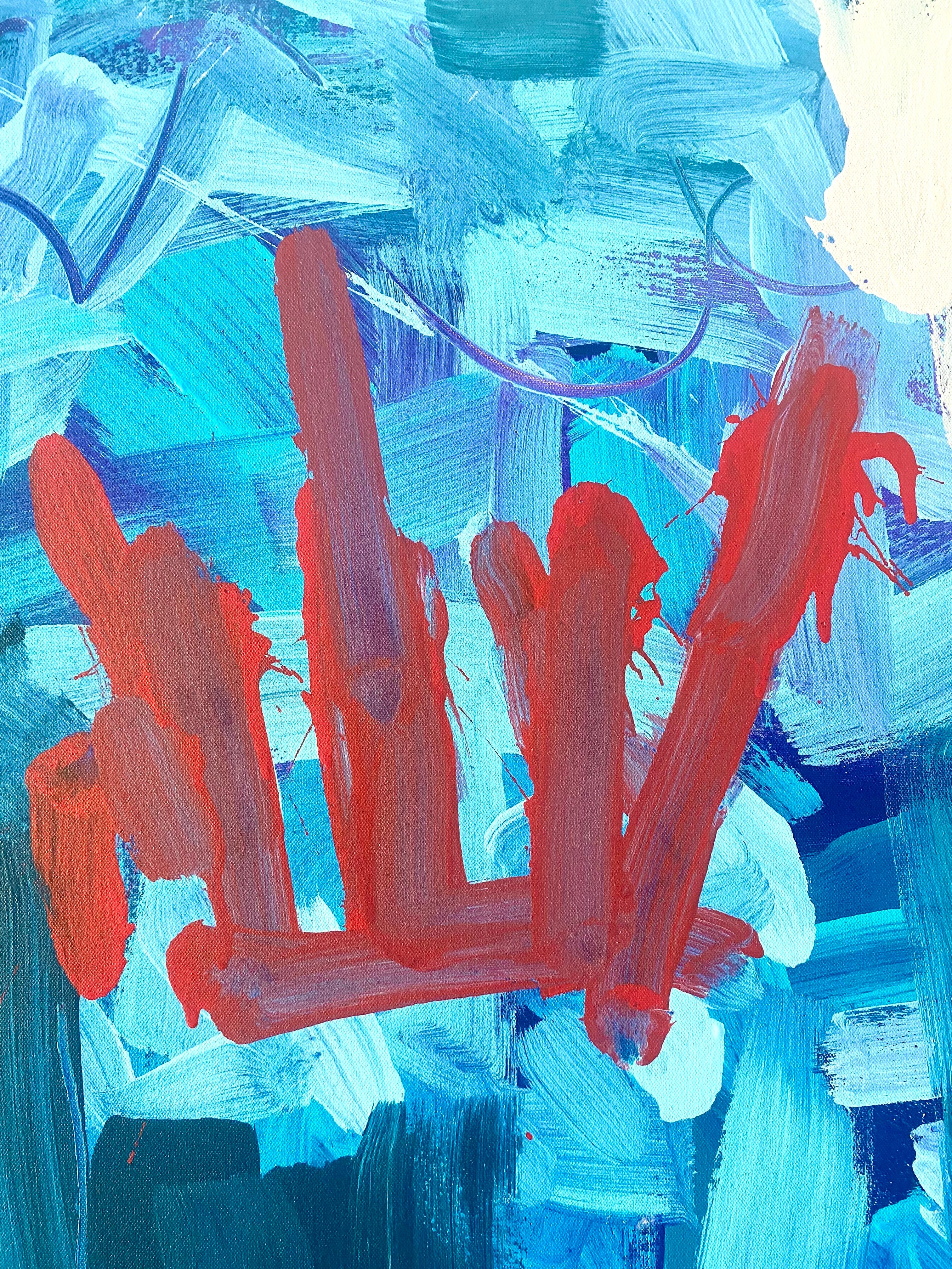 Abstract 'Above' Monotype, Blue White Red Ink on Paper, by Casey Haugh For Sale 1