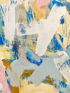 Monotipo abstracto "Loto II", tinta amarillo anaranjado rosa sobre papel, por Casey Haugh