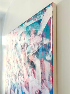 Abstract 'Night Watch' Monotype, White Blue Pink Ink on Paper, by Casey Haugh