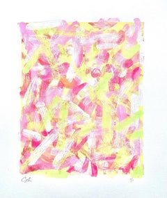 Monotipo abstracto "Sin título 21-14", tinta roja rosa amarilla sobre papel, por Casey Haugh