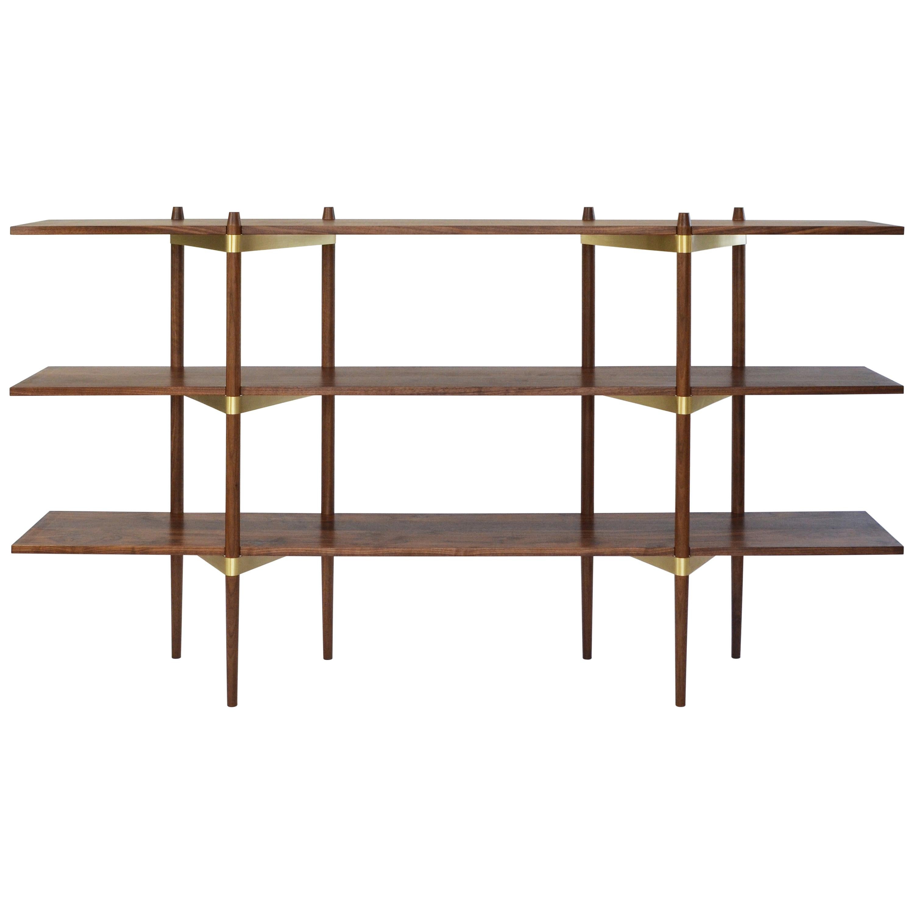 Casey Lurie Studio Modern Low "Primo" Shelving System in Walnut with Brass
