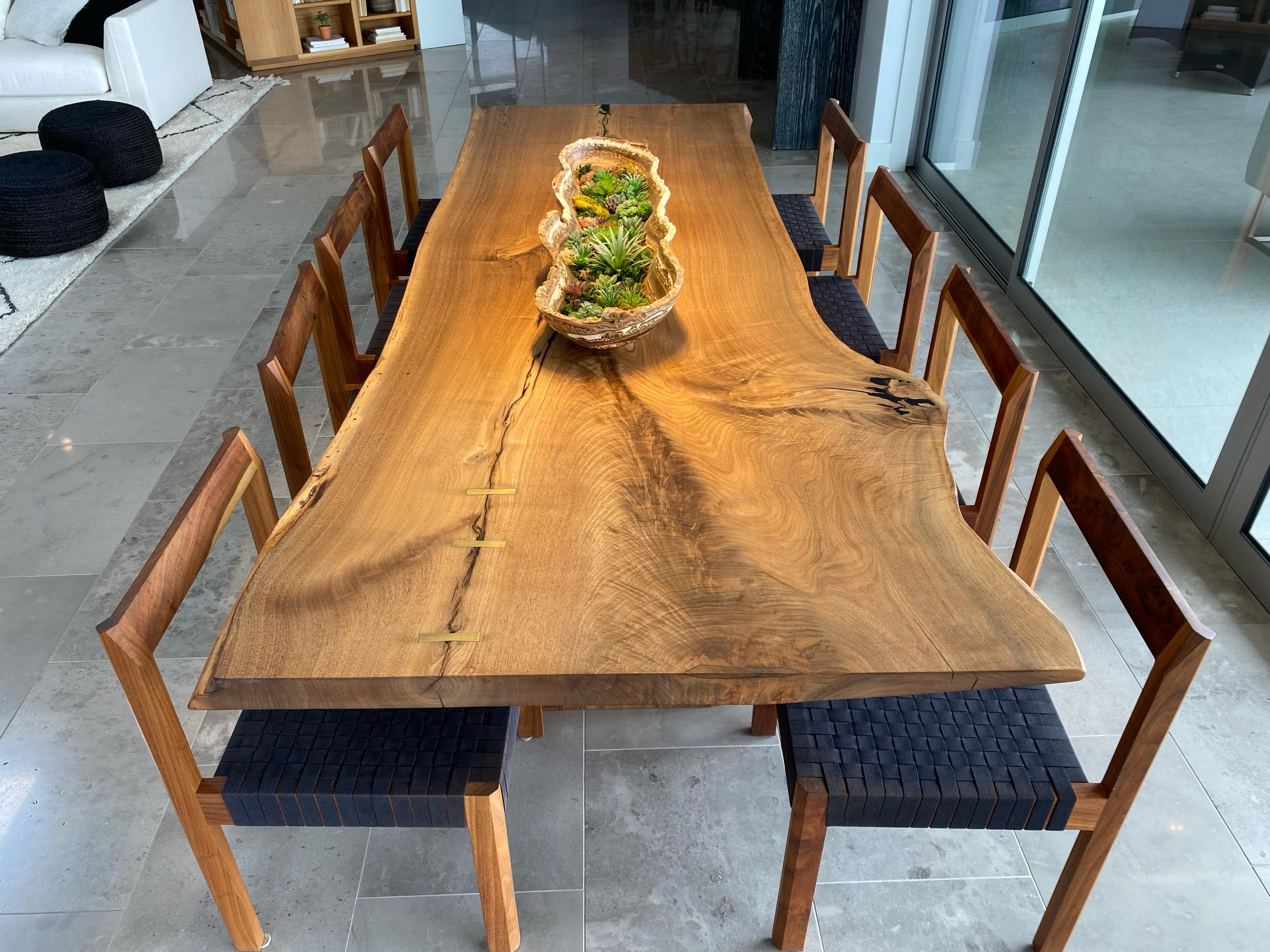 Casey McCafferty Walnut Slab Dining Table with Brass Butterfly Joints In Good Condition In Los Angeles, CA