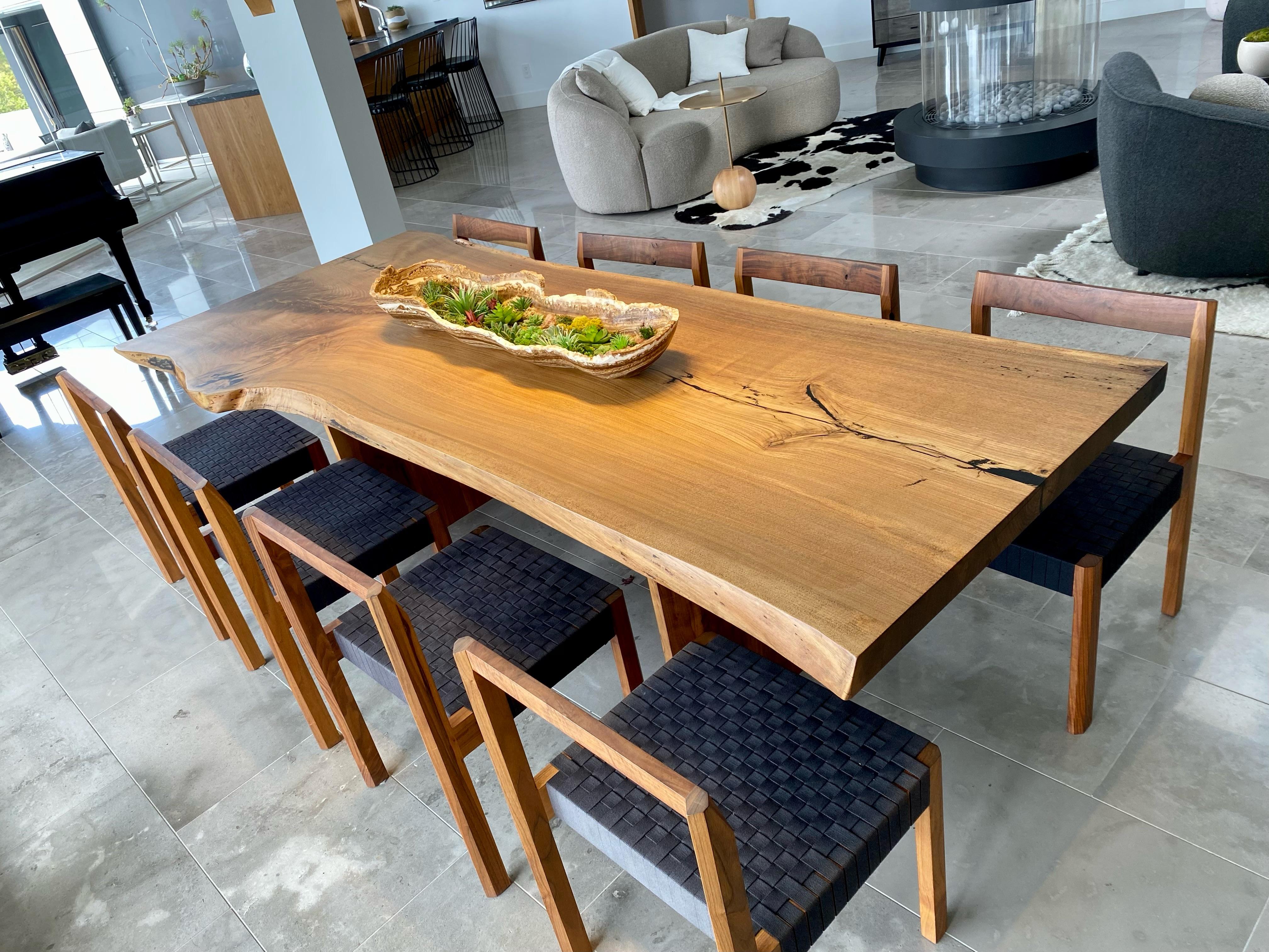 Contemporary Casey McCafferty Walnut Slab Dining Table with Brass Butterfly Joints