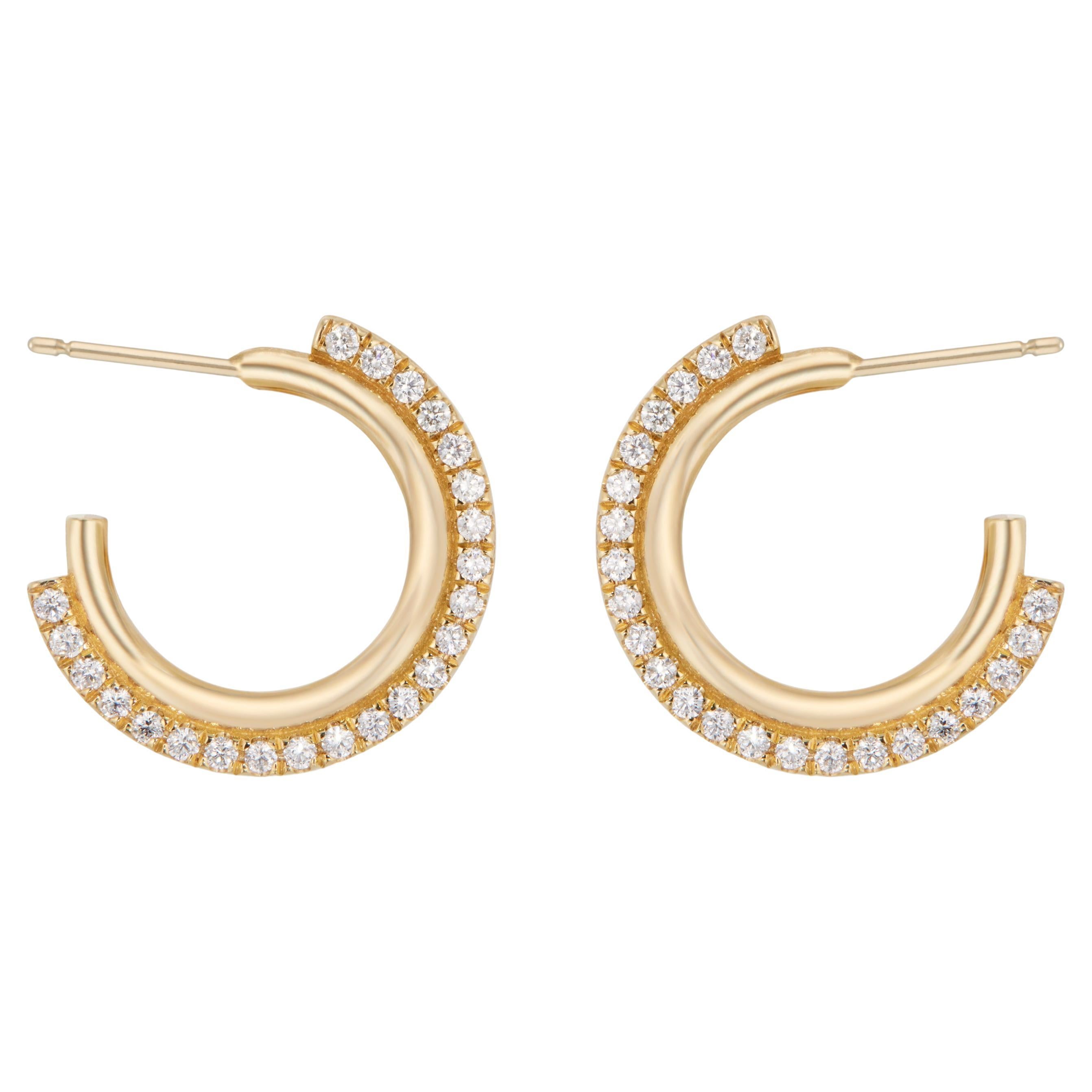 Casey Perez 14k Banded Gold Arc Hoops  with .58 carats of Brilliant Cut Diamonds For Sale
