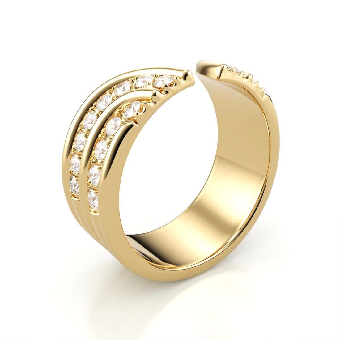Contemporary Casey Perez `14K gold open band with ribbed detail and diamond pave For Sale