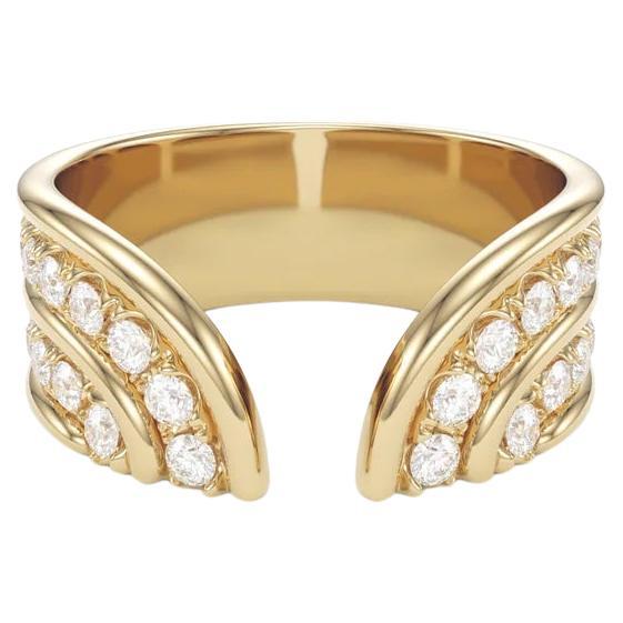 Casey Perez `14K gold open band with ribbed detail and diamond pave For Sale