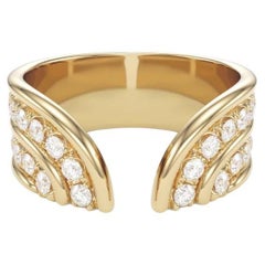 Casey Perez `14K gold open band with ribbed detail and diamond pave