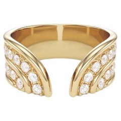 Casey Perez 14K gold open band with ribbed detail and diamond pave- sz 8