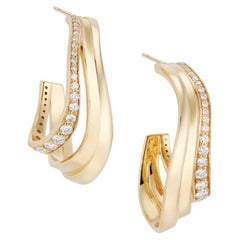 Casey Perez 14K Gold Sculptural Waved Hoop earring with 1 Carat of Diamonds