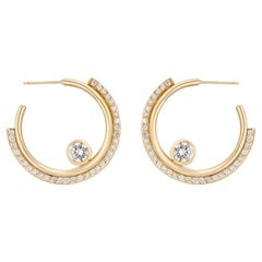 Casey Perez 18K Gold Arc Hoops with ribbed detail and 1.83 carats of Diamonds