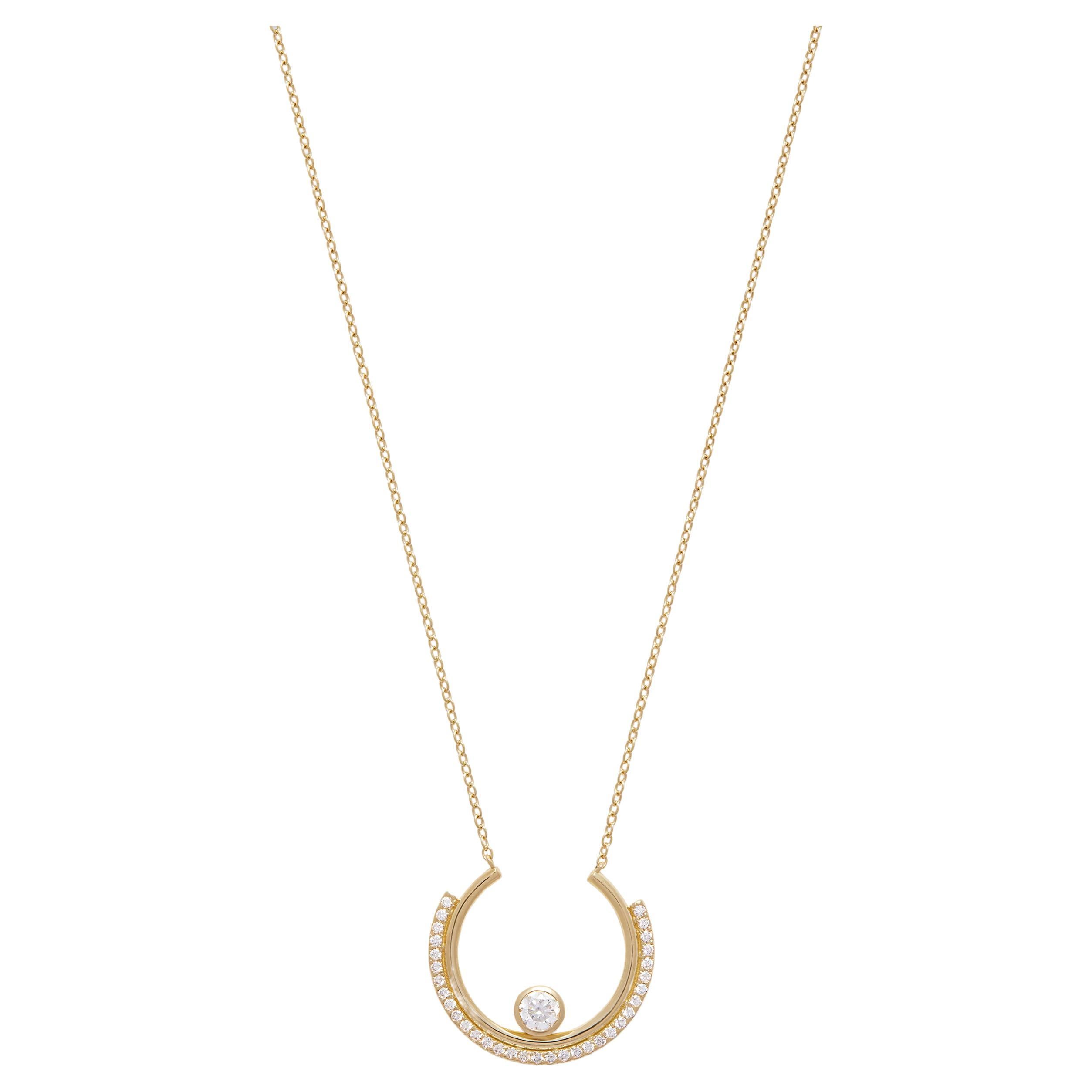 Casey Perez 18K Gold Arc Necklace with Brilliant Cut Diamonds on Gold Chain For Sale