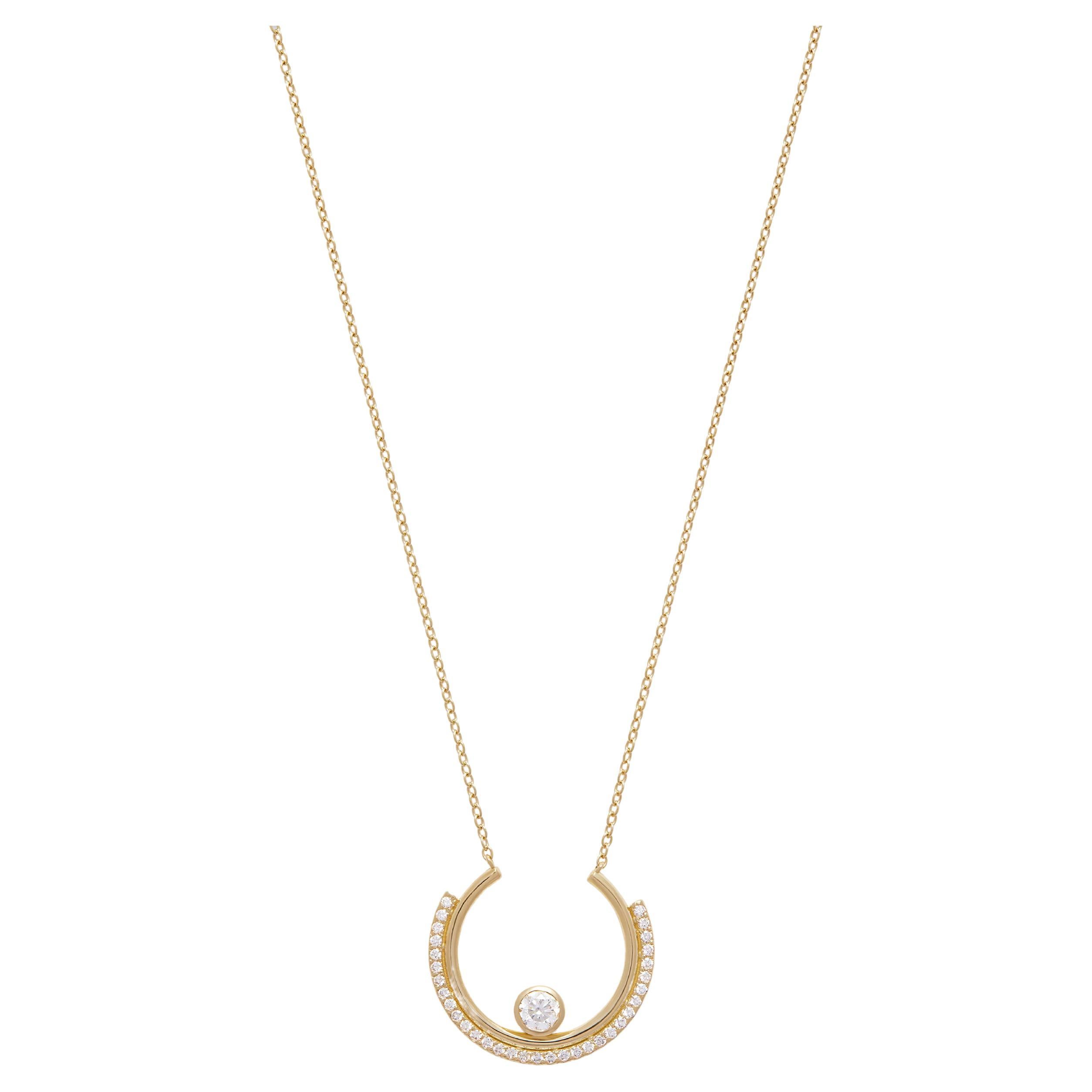 Casey Perez 18K Gold Arc Necklace with Brilliant Cut Diamonds on Gold Chain